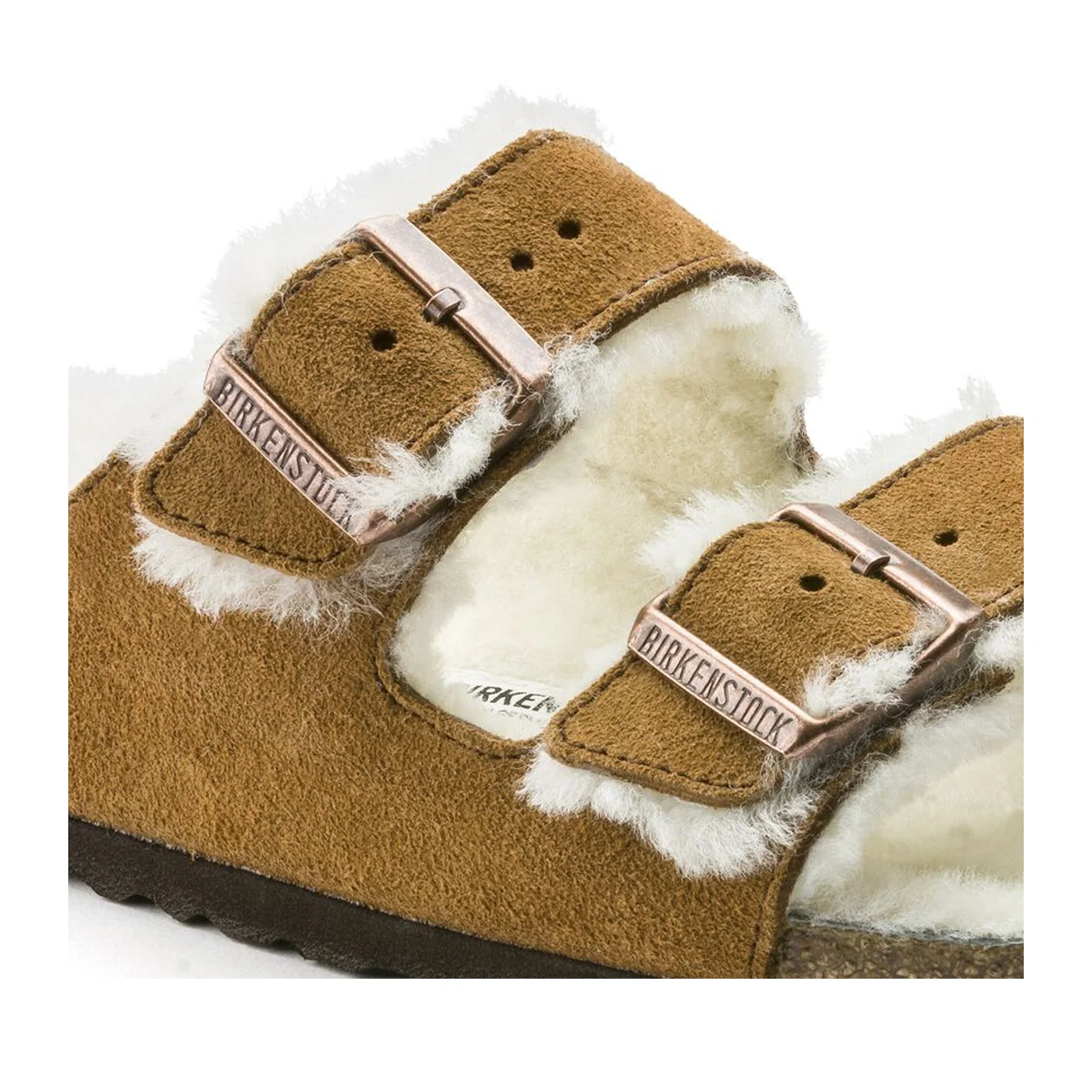 Birkenstock Arizona Slide Sandal (Women) - Mink Suede/Natural Shearling - Image 5