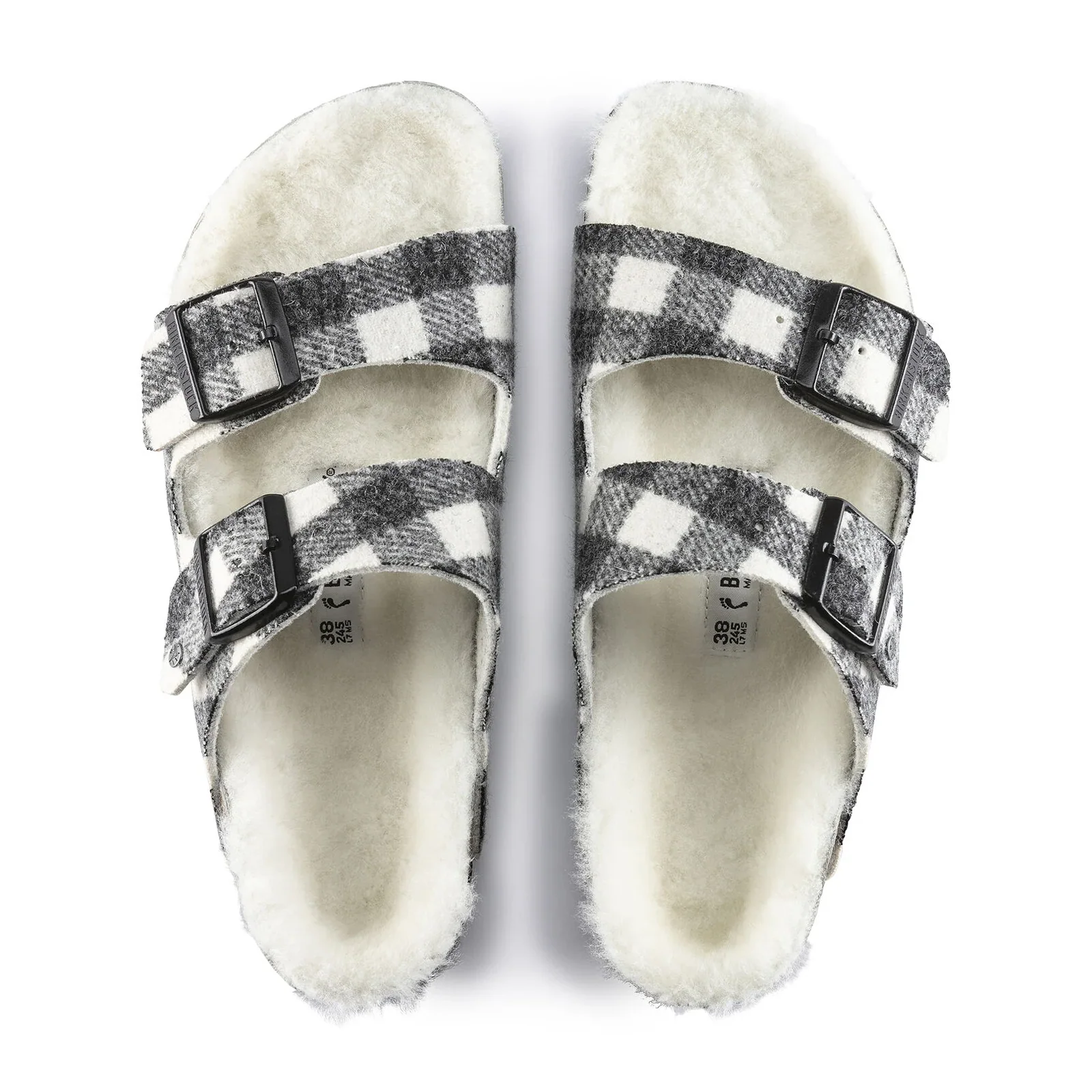 Birkenstock Arizona Slide Sandal (Women) - White Wool Plaid/Natural Shearling - Image 2