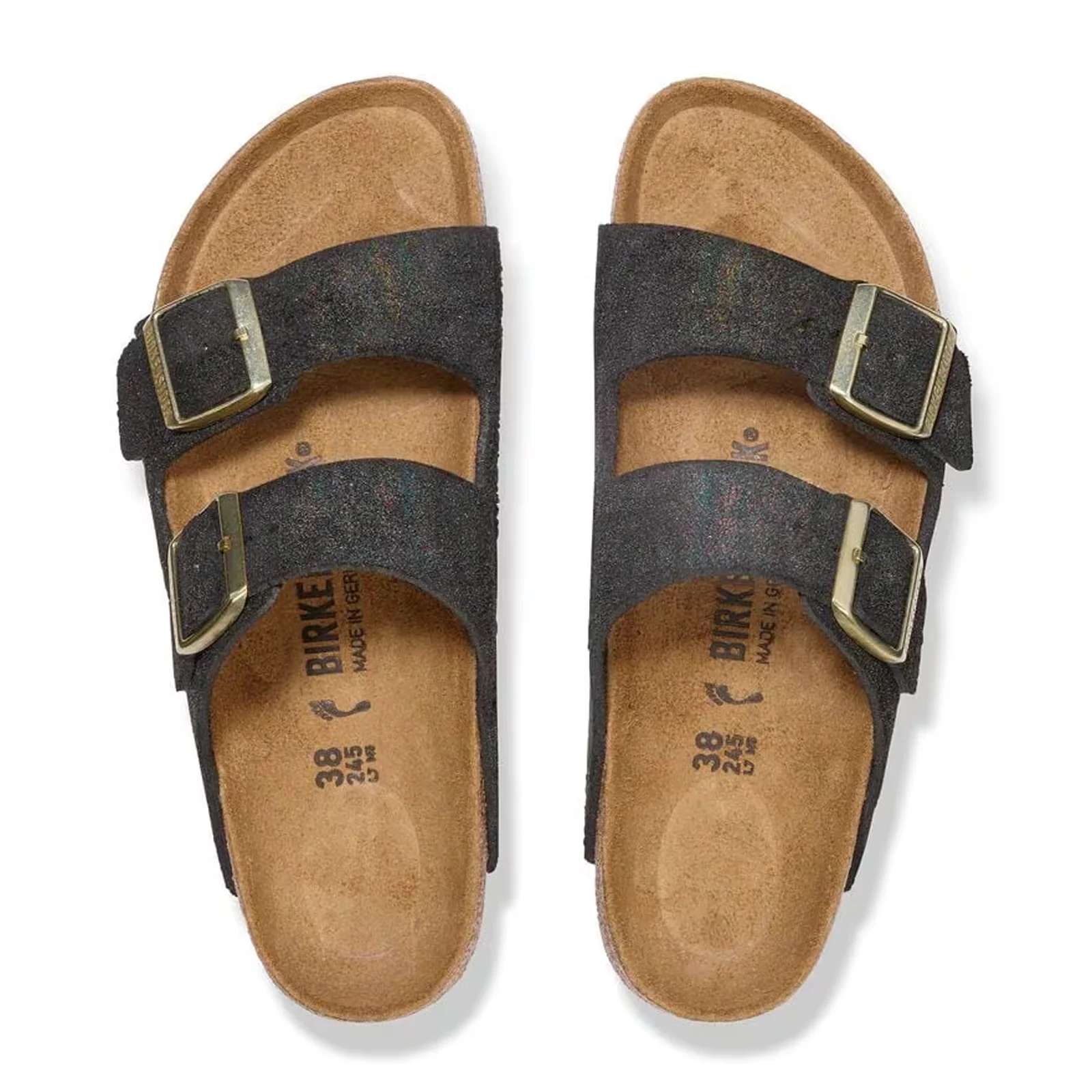 Birkenstock Arizona Narrow Slide Sandal (Women) - Shimmering Black Suede - Image 2