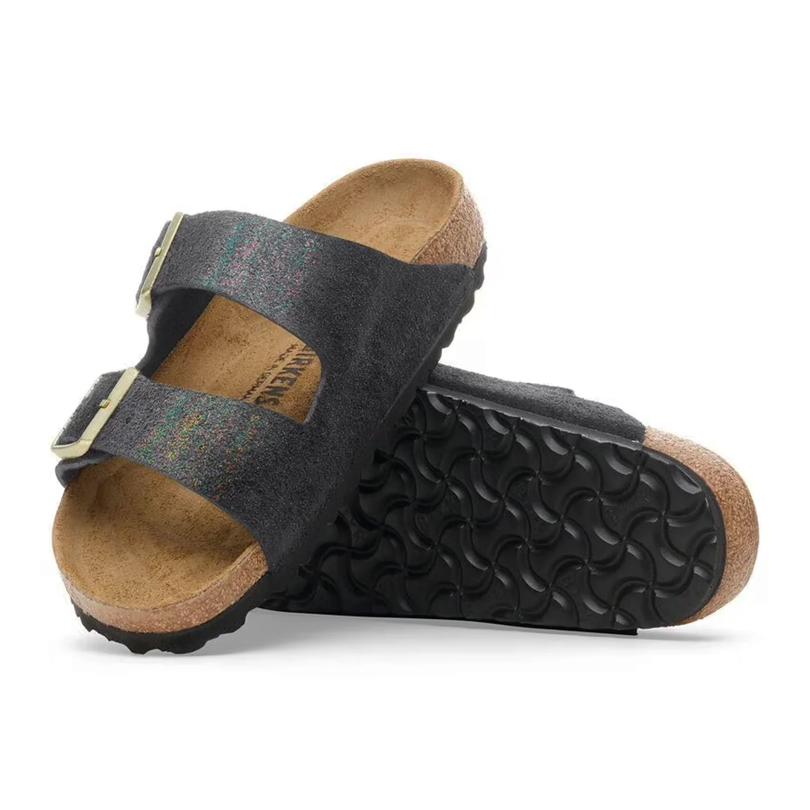 Birkenstock Arizona Narrow Slide Sandal (Women) - Shimmering Black Suede - Image 3
