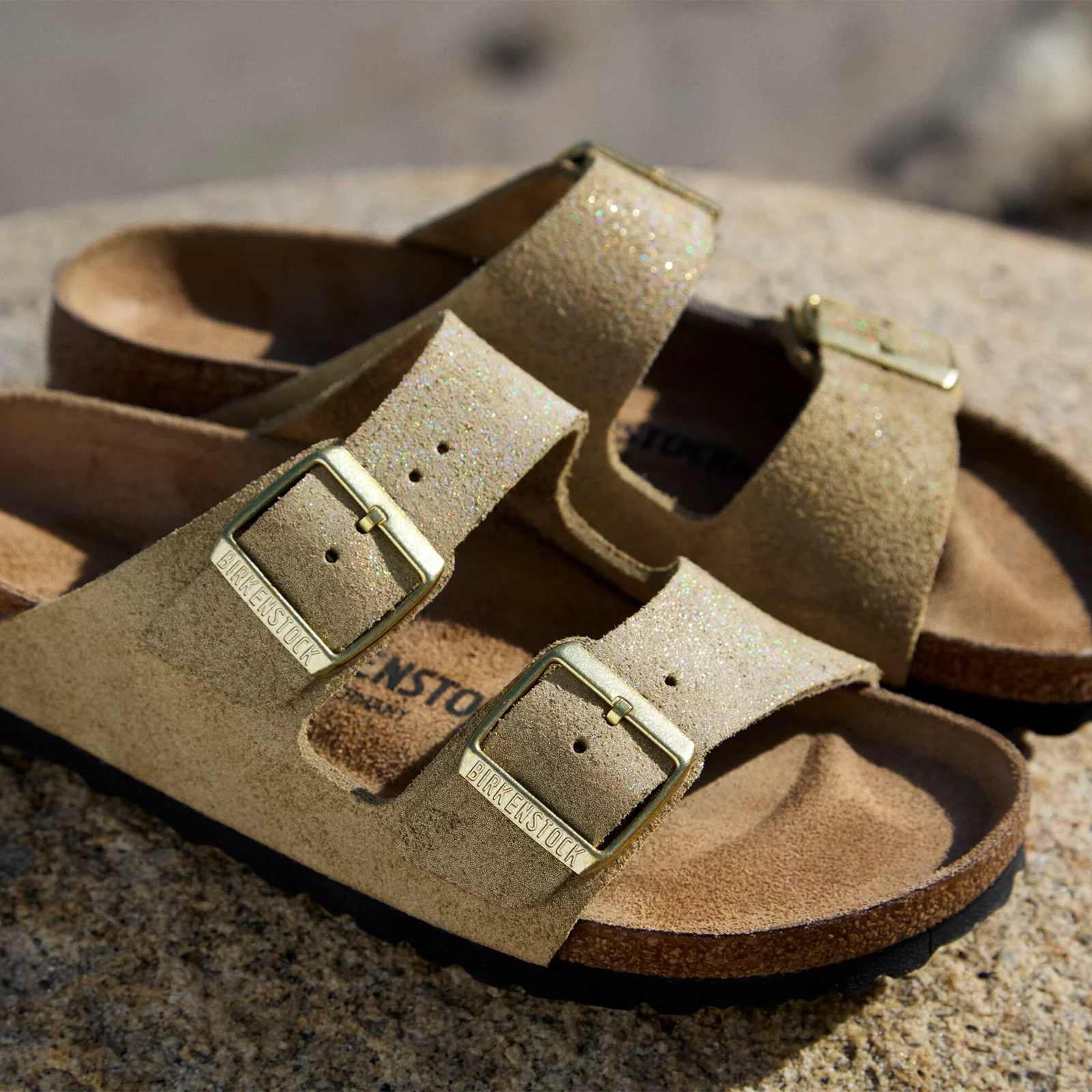 Birkenstock Arizona Slide Sandal (Women) - Shimmering Taupe Suede - Image 10