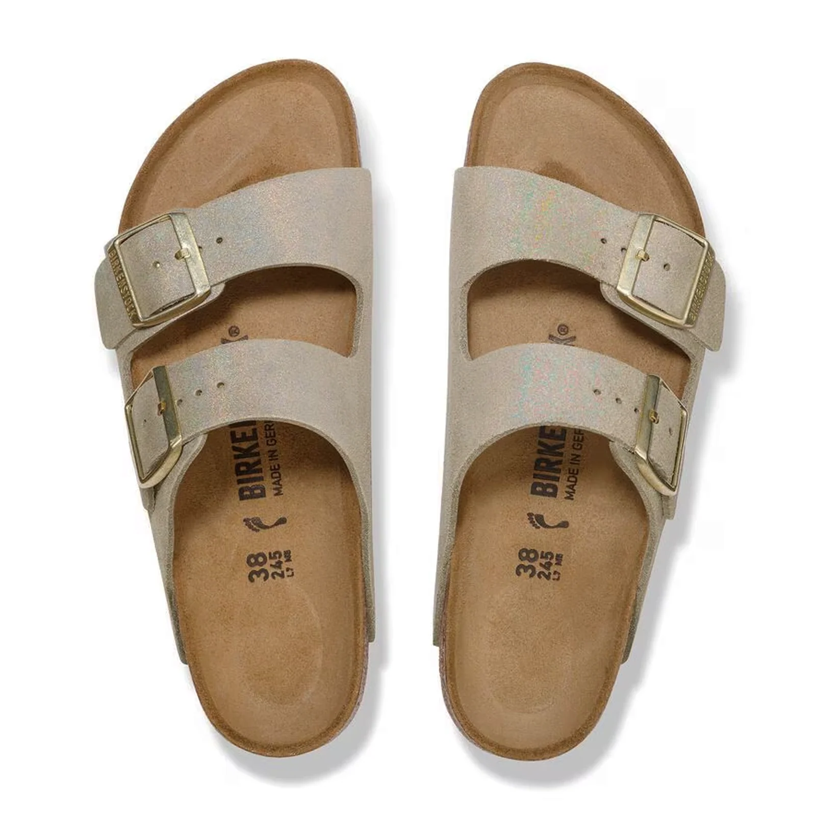 Birkenstock Arizona Slide Sandal (Women) - Shimmering Taupe Suede - Image 2