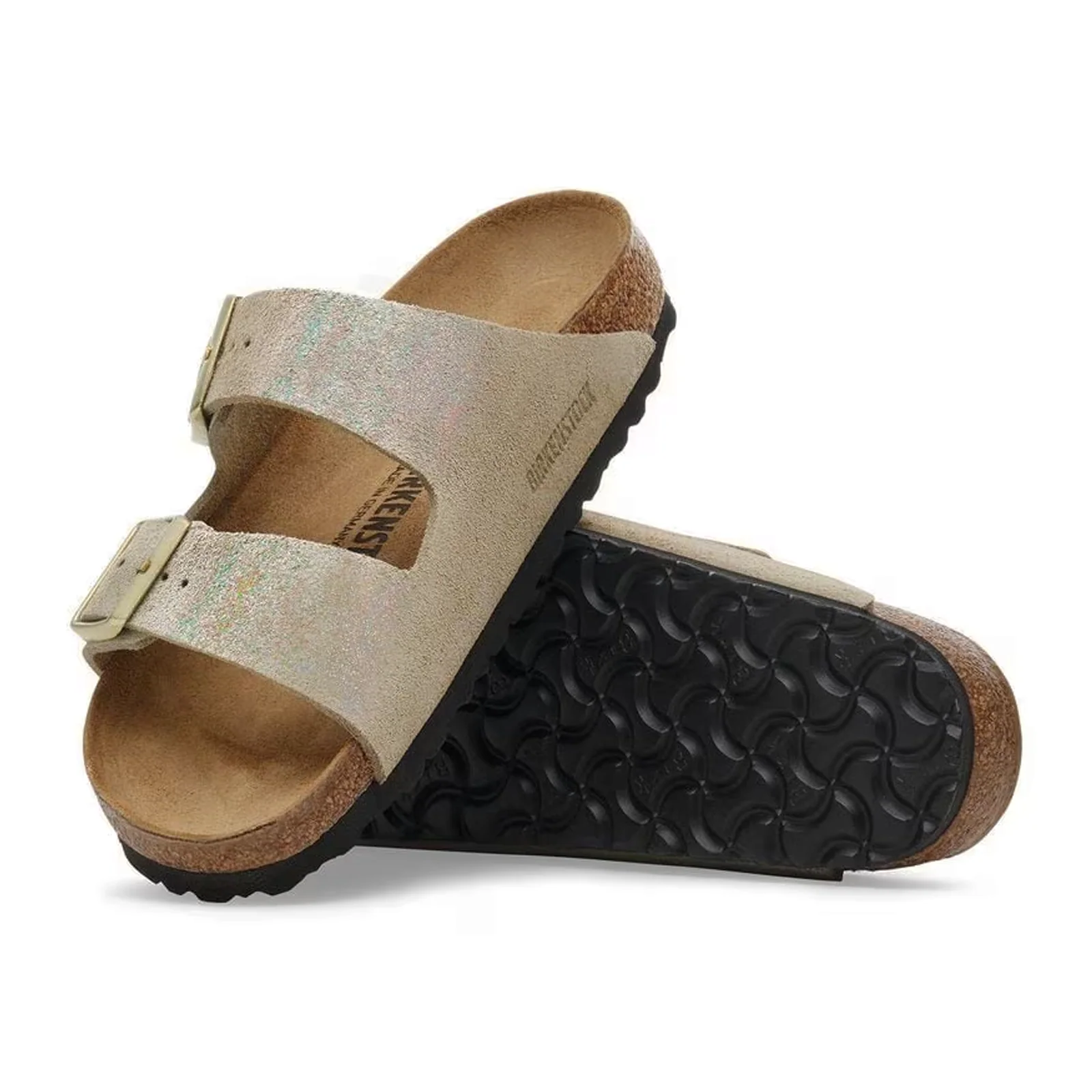 Birkenstock Arizona Slide Sandal (Women) - Shimmering Taupe Suede - Image 3