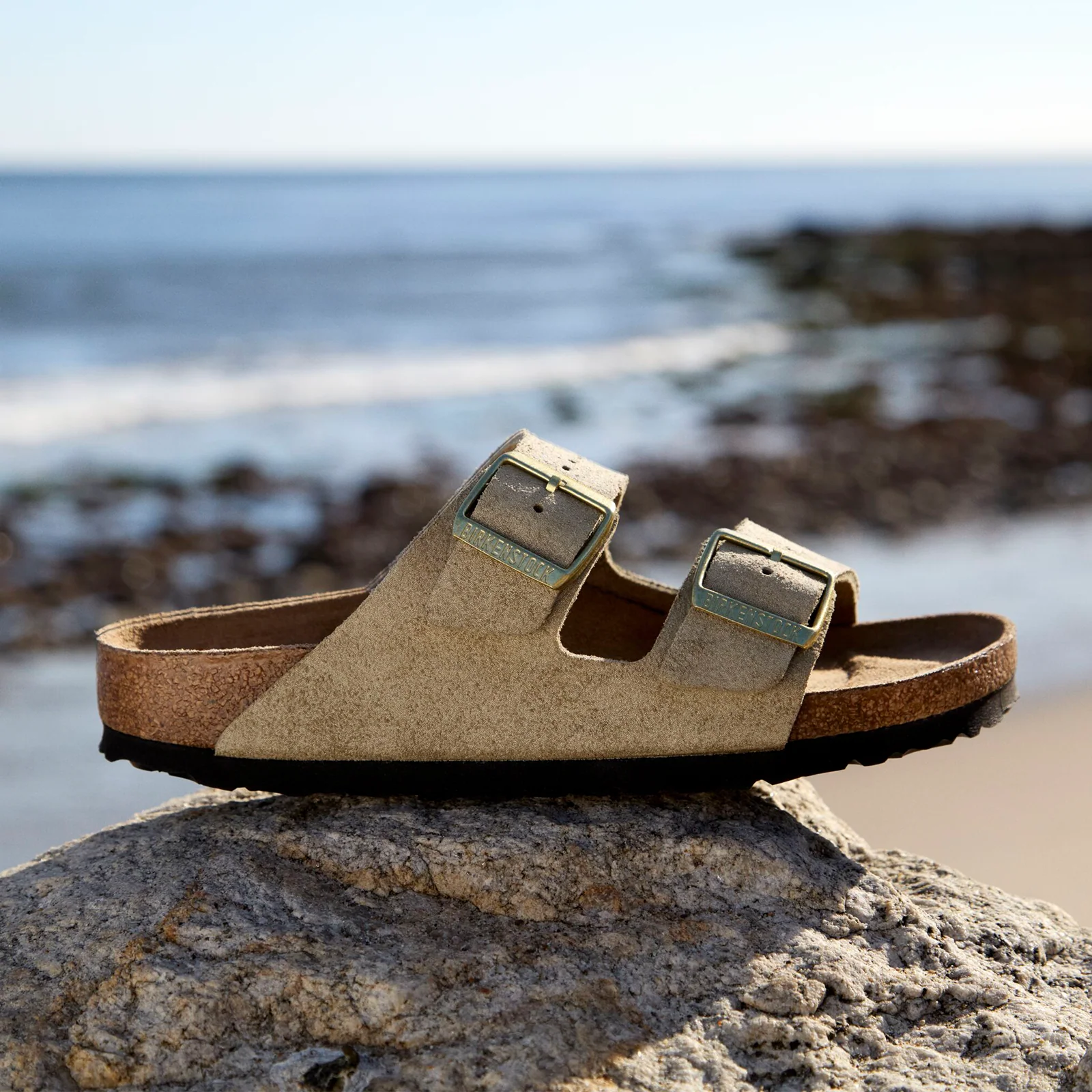 Birkenstock Arizona Slide Sandal (Women) - Shimmering Taupe Suede - Image 9