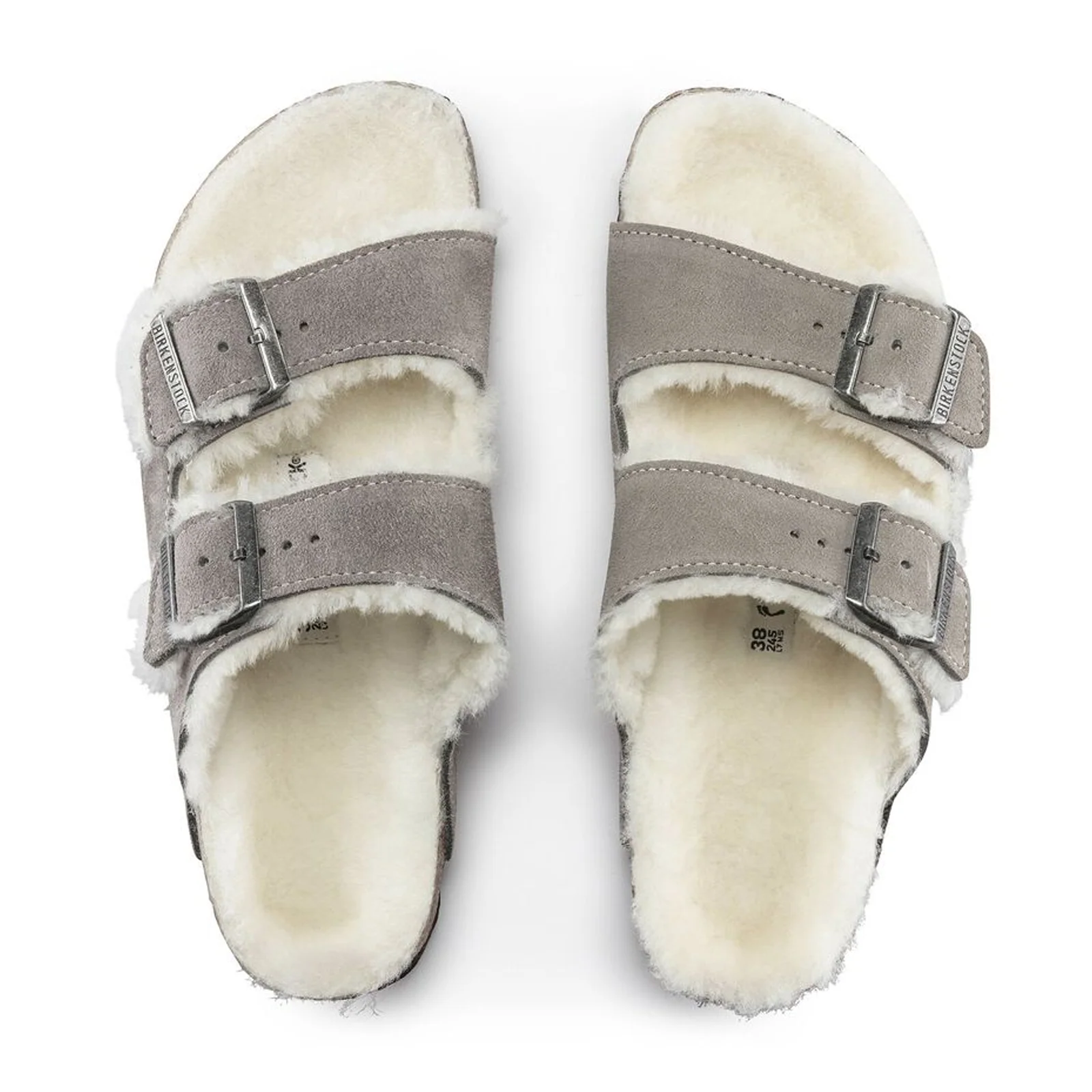 Birkenstock Arizona Slide Sandal (Women) - Stone Coin Suede/Natural Shearling - Image 2