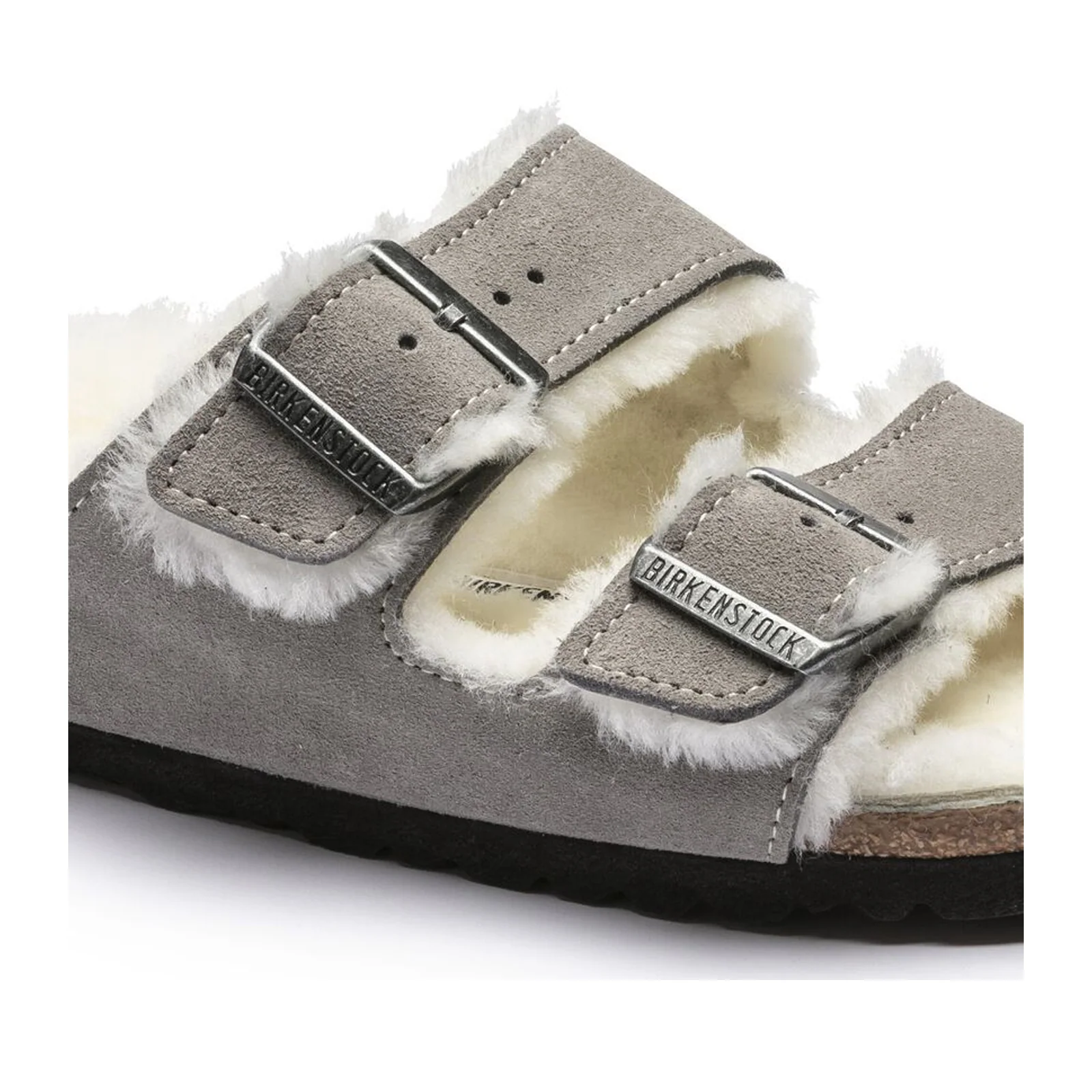 Birkenstock Arizona Slide Sandal (Women) - Stone Coin Suede/Natural Shearling - Image 5