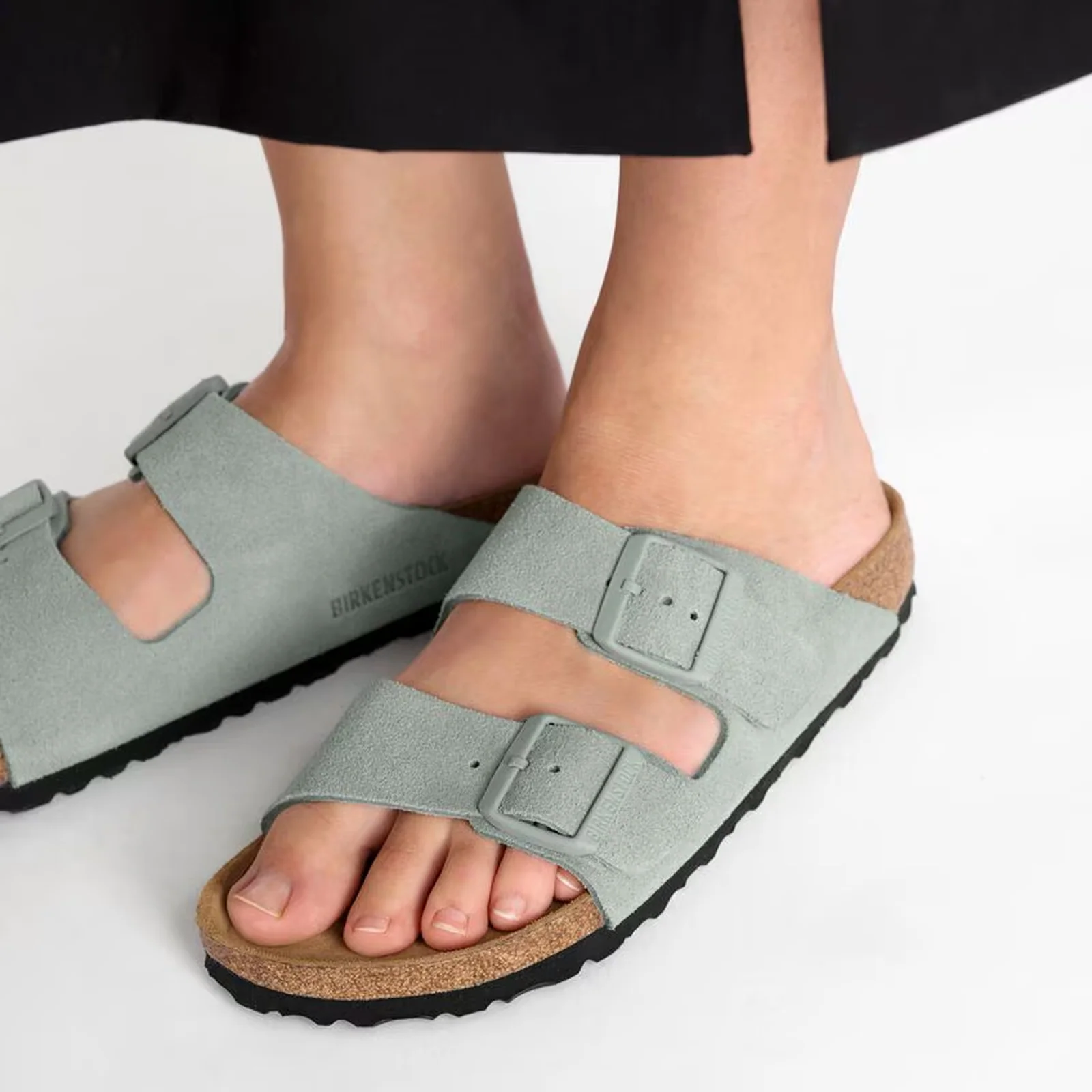 Birkenstock Arizona Soft Footbed Narrow Slide Sandal (Women) - Pure Sage Suede - Image 7