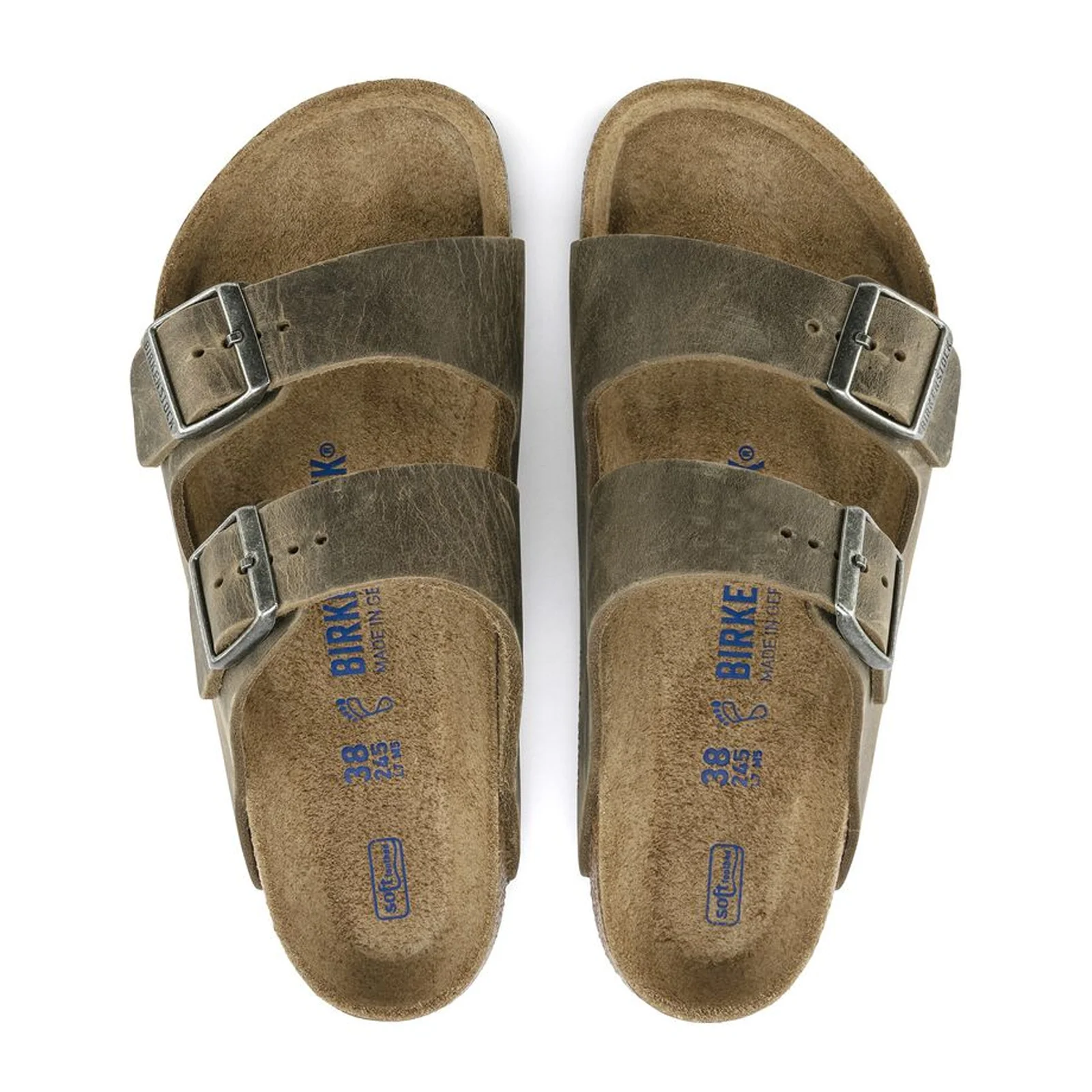 Birkenstock Arizona Soft Footbed Slide Sandal (Unisex) - Faded Khaki Oiled Leather - Image 2