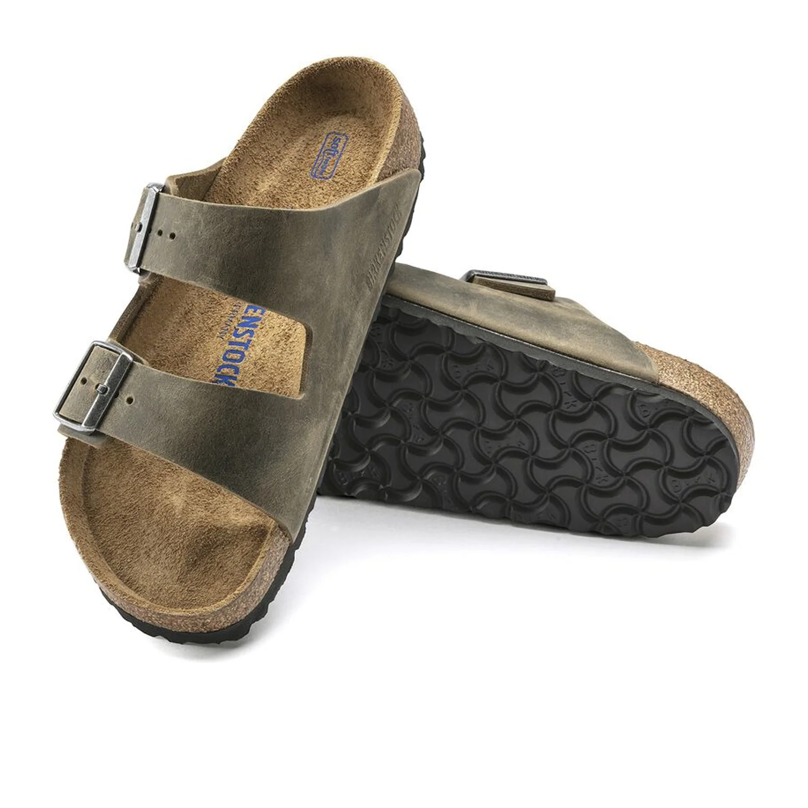 Birkenstock Arizona Soft Footbed Slide Sandal (Unisex) - Faded Khaki Oiled Leather - Image 3