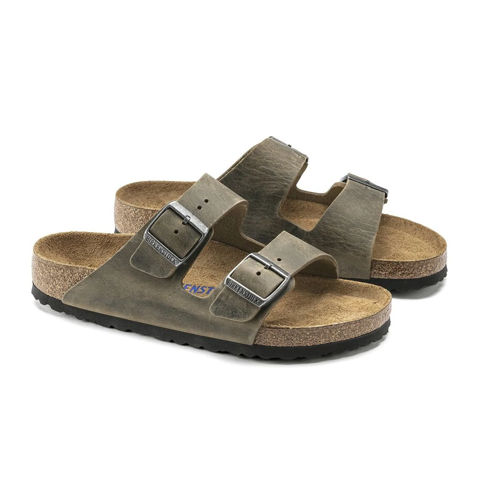 Birkenstock Arizona Soft Footbed Slide Sandal (Unisex) - Faded Khaki Oiled Leather - Image 4
