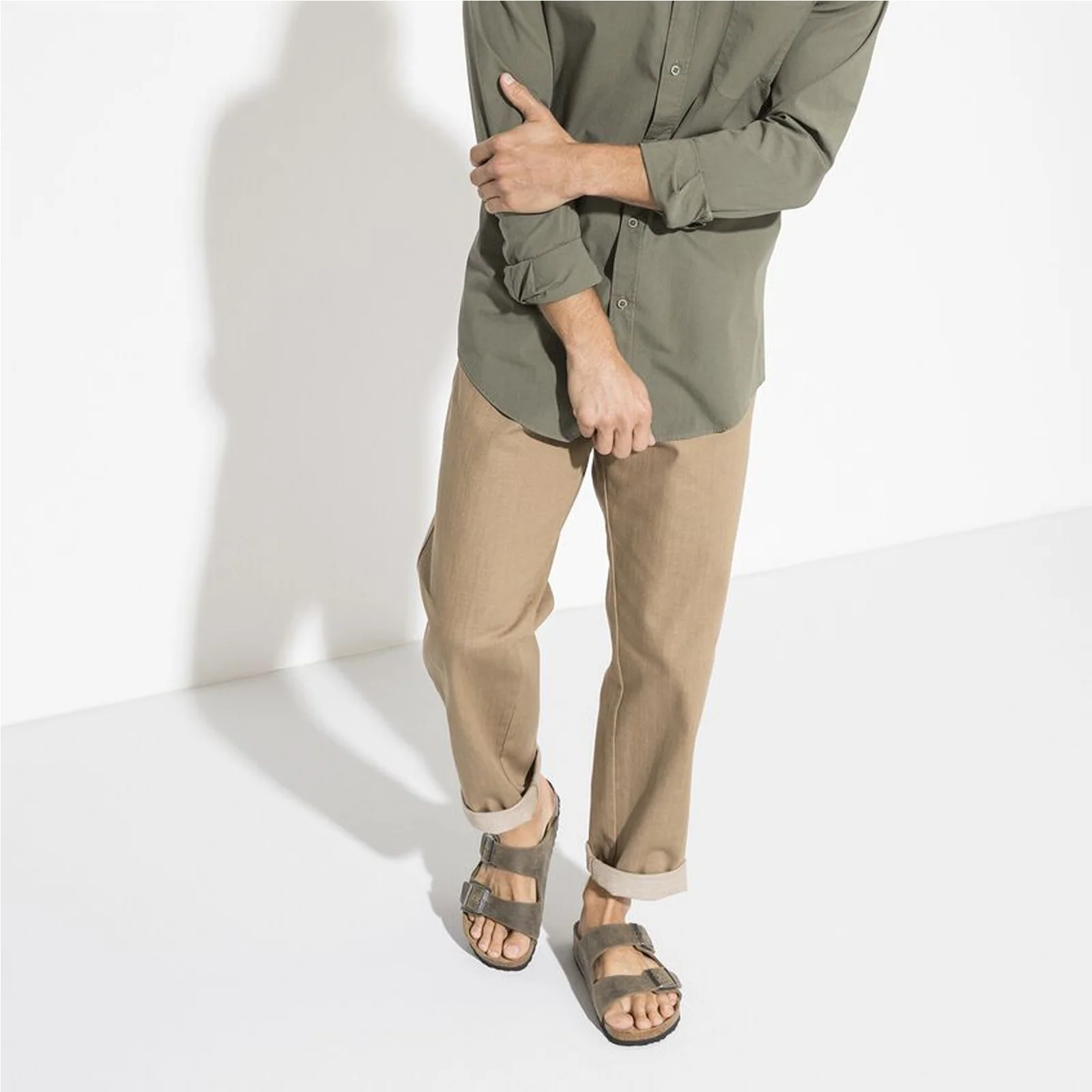 Birkenstock Arizona Soft Footbed Slide Sandal (Unisex) - Faded Khaki Oiled Leather - Image 6