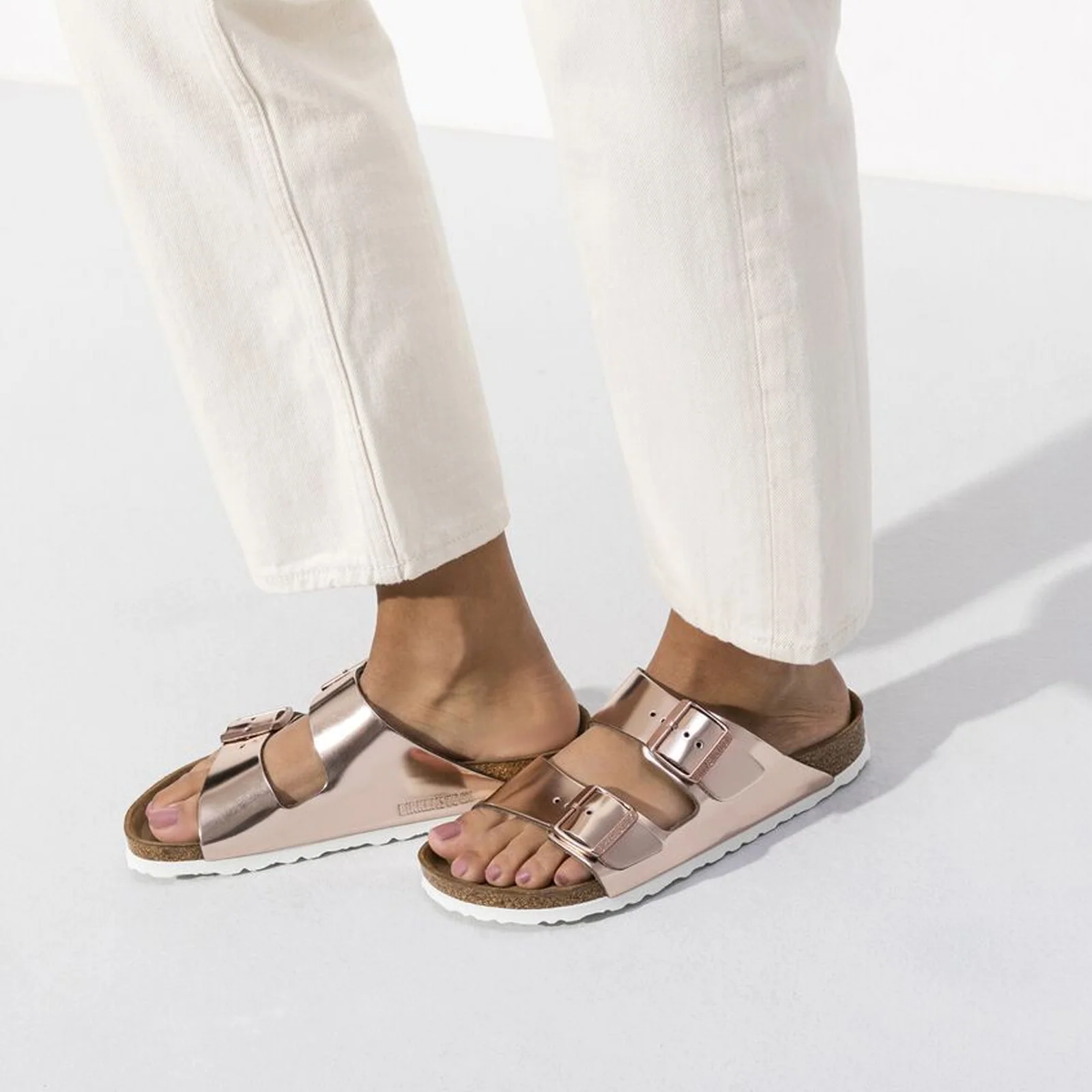 Birkenstock Arizona Soft Footbed Slide Sandal (Women) - Metallic Copper - Image 7