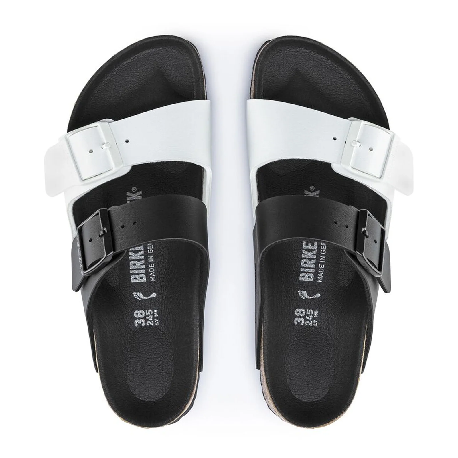Birkenstock Arizona Split Slide Sandal (Women) - Black/White Birko-Flor - Image 2