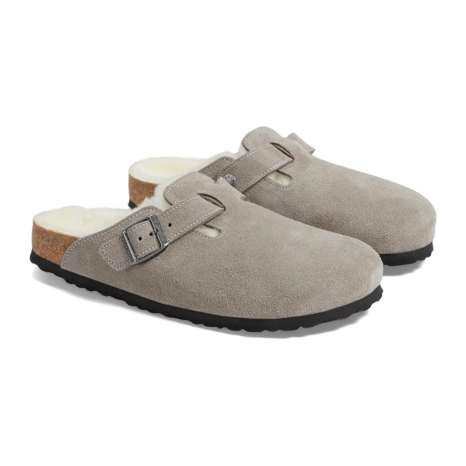 Birkenstock Boston Clog (Women) - Stone Coin Suede/Natural Shearling