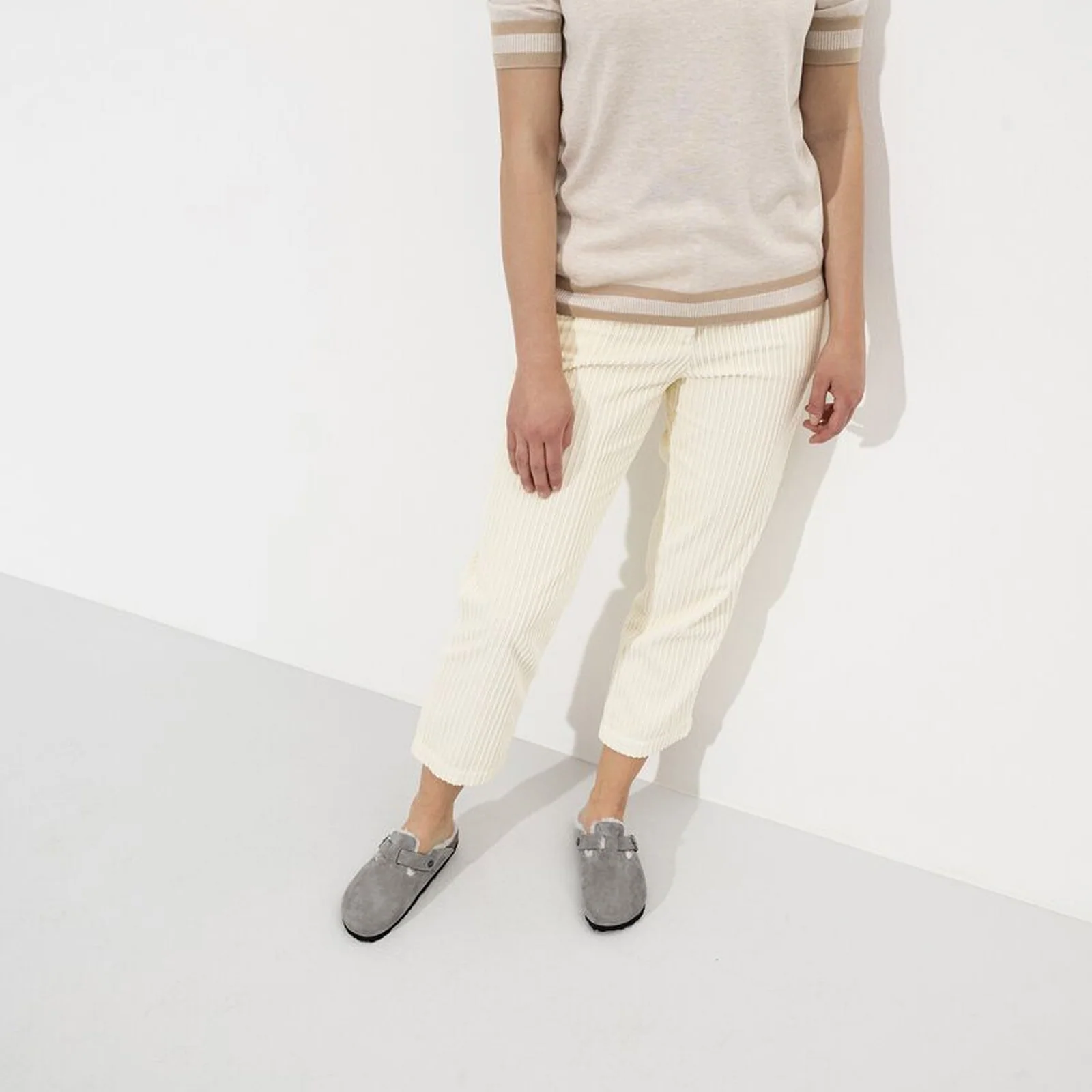Birkenstock Boston Narrow Clog (Women) - Stone Coin Suede/Natural Shearling - Image 6