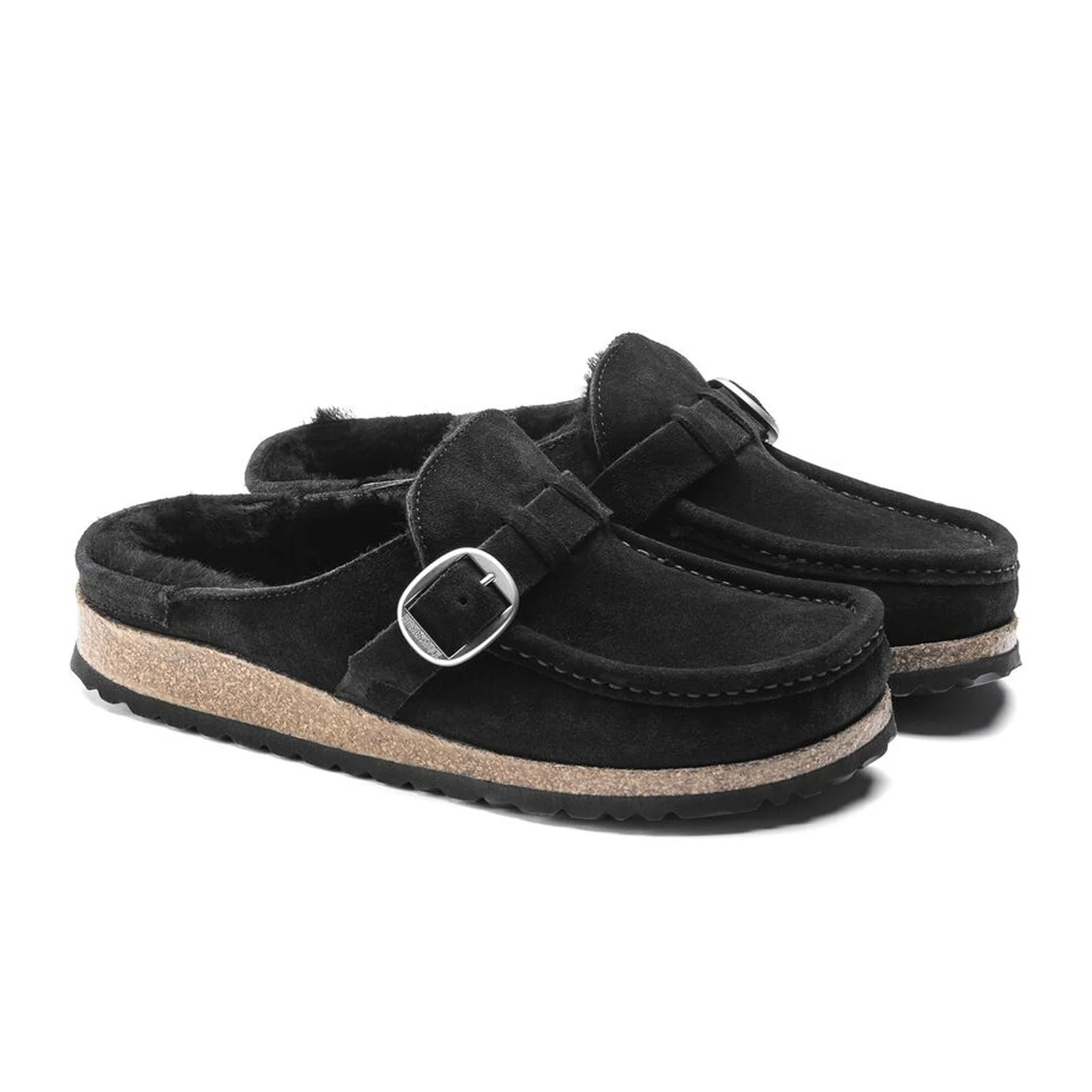 Birkenstock Buckley Narrow Clog (Women) - Black Suede/Black Shearling - Image 4