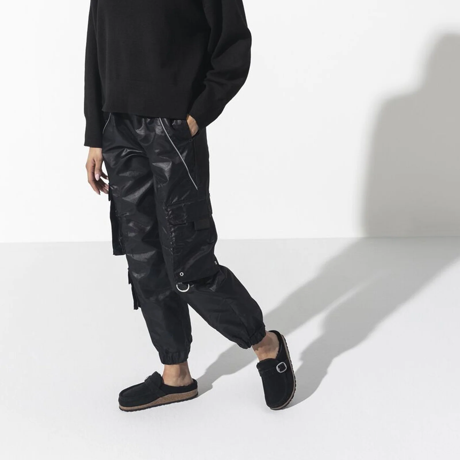 Birkenstock Buckley Narrow Clog (Women) - Black Suede/Black Shearling - Image 6