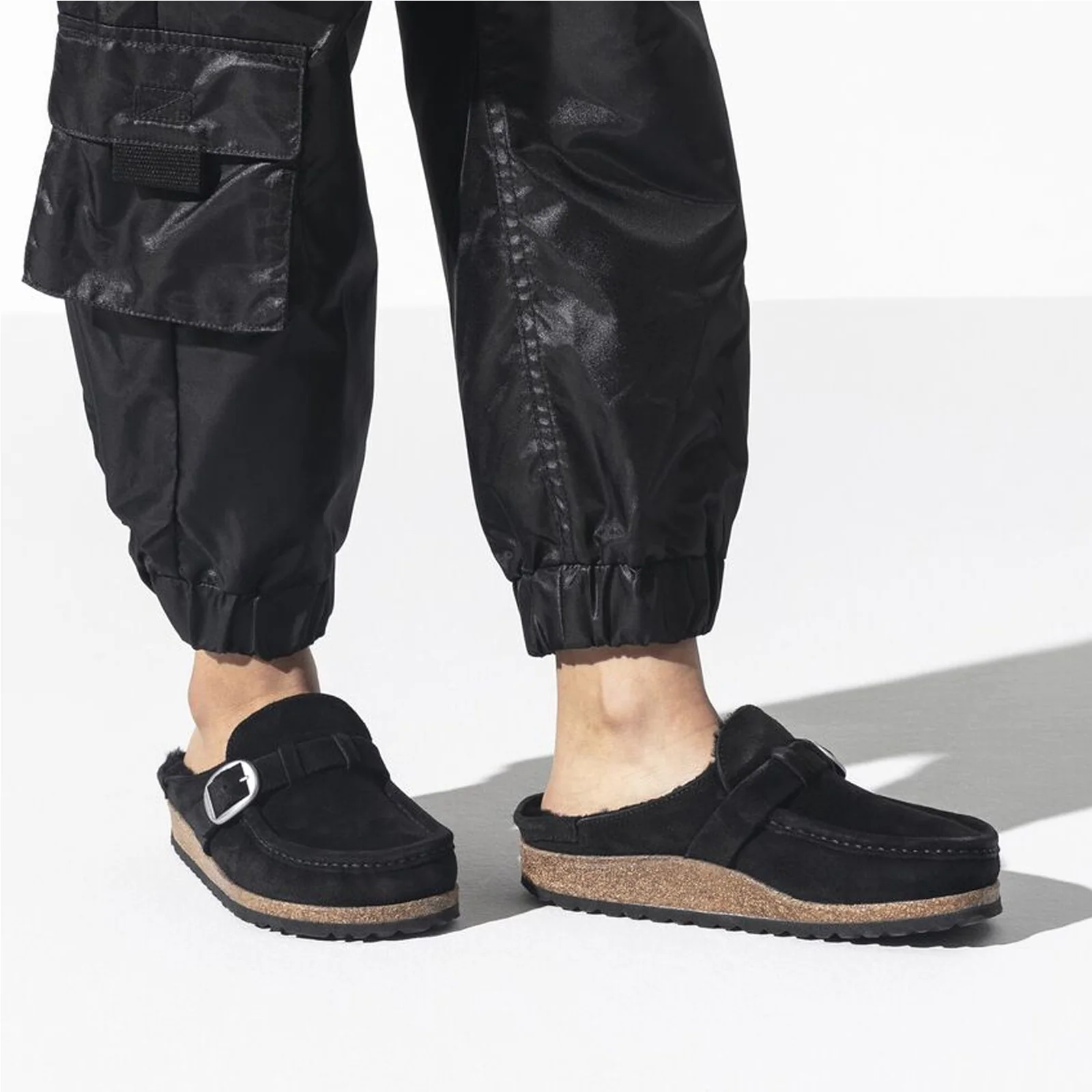 Birkenstock Buckley Narrow Clog (Women) - Black Suede/Black Shearling - Image 7