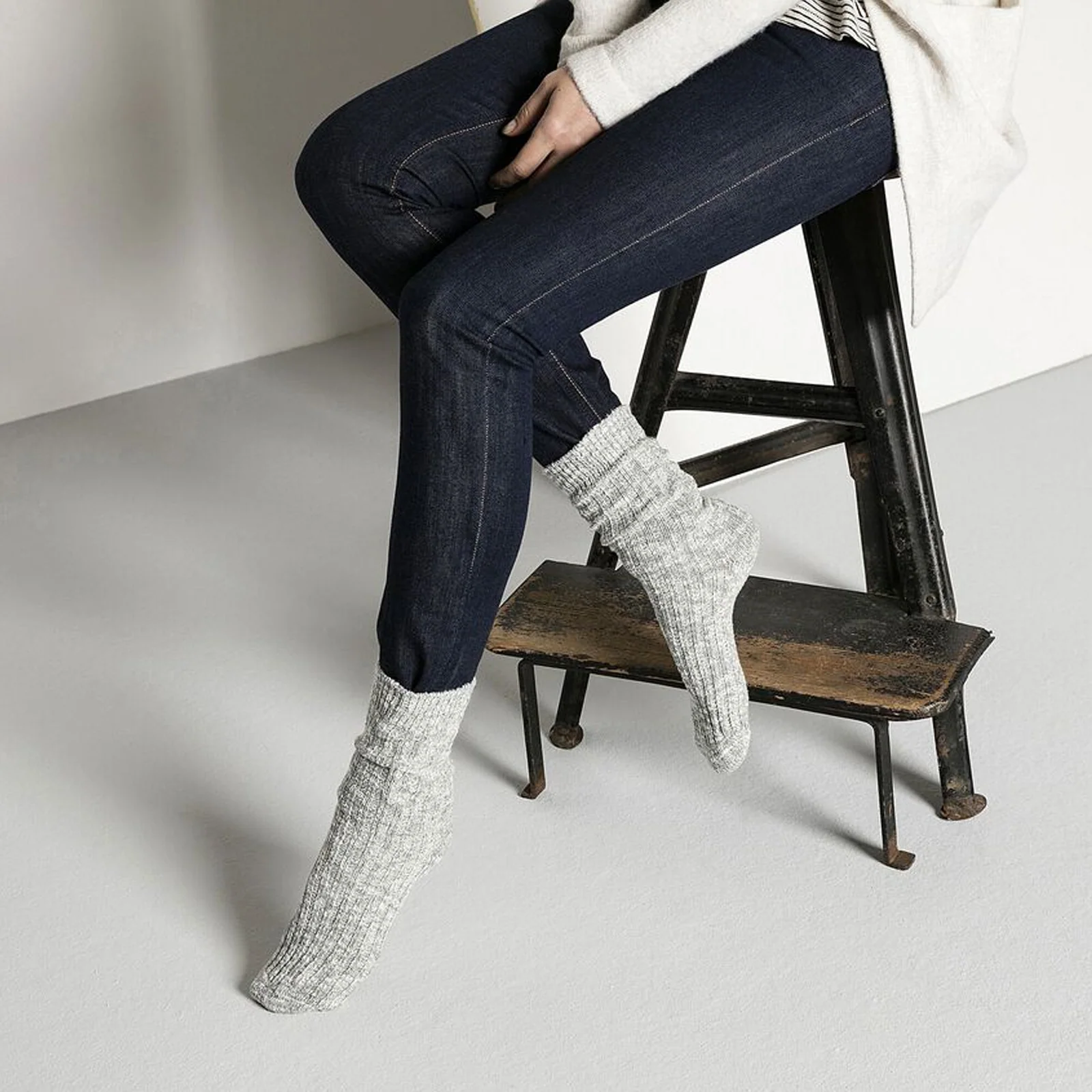 Birkenstock Cotton Slub Crew Sock (Women) - Gray/White - Image 6
