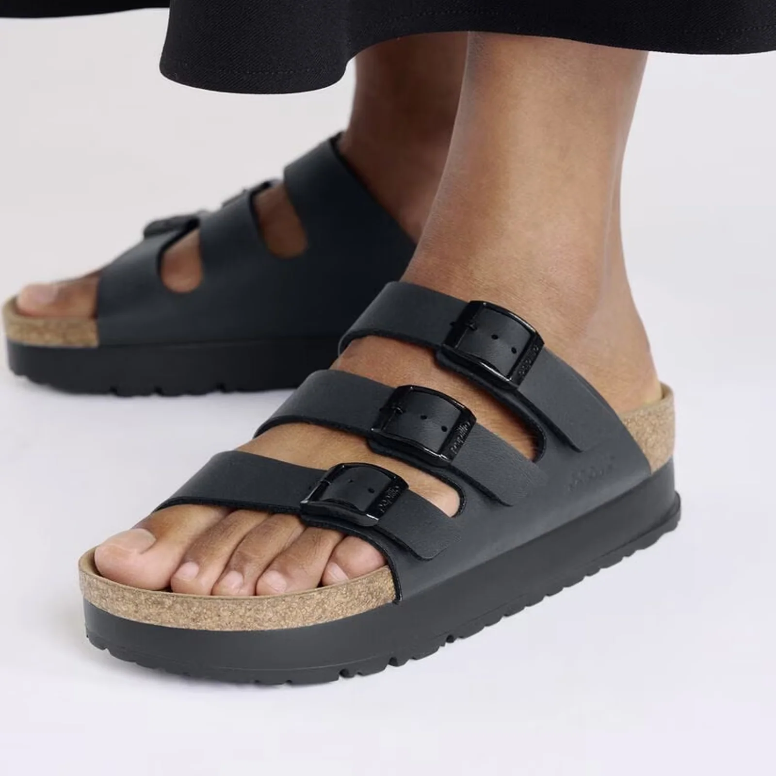 Birkenstock Florida III Vegan Platform Slide Sandal (Women) - Black Birko-Flor - Image 7