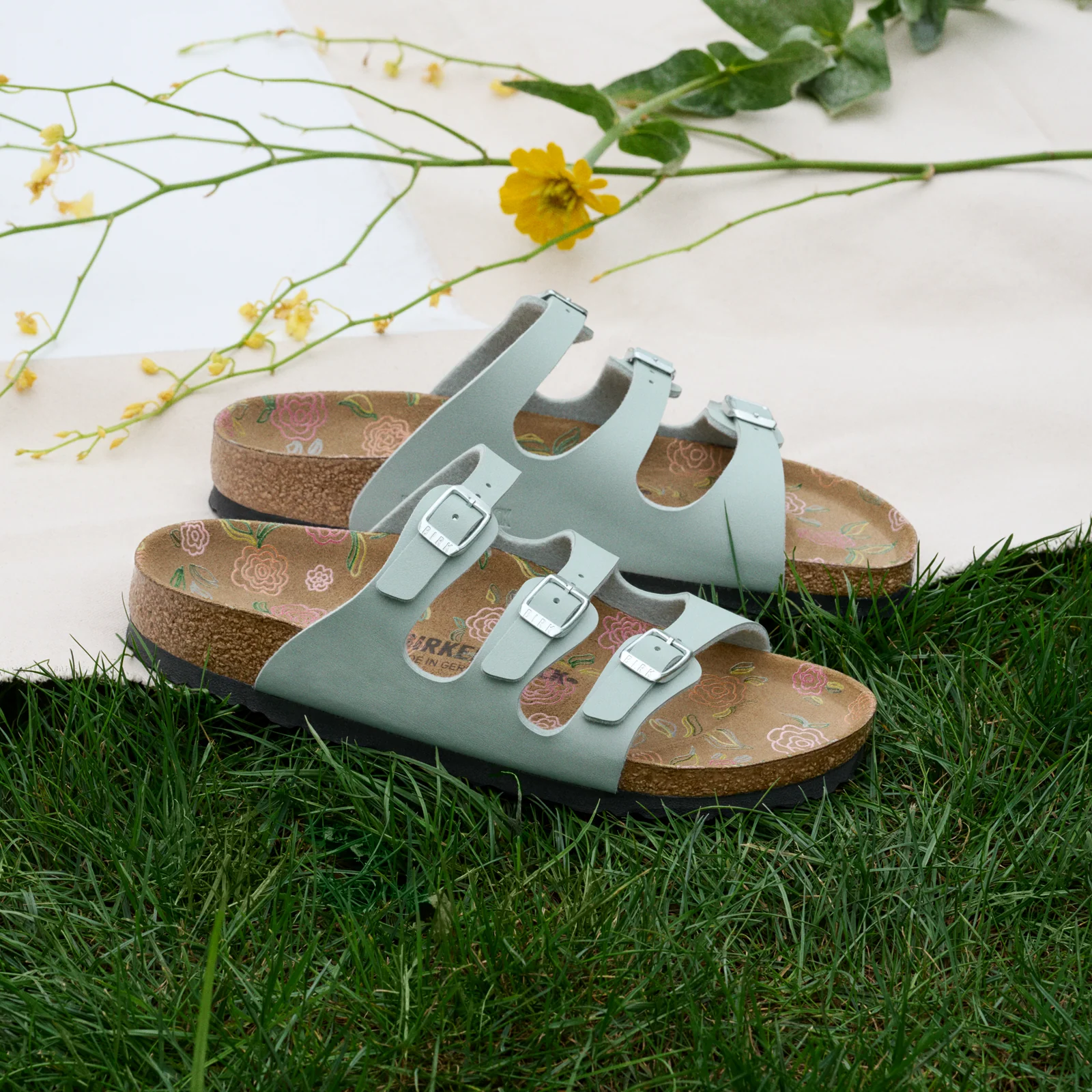 Birkenstock Florida Slide Sandal (Women) - Flowers Pure Sage Birko-Flor - Image 8
