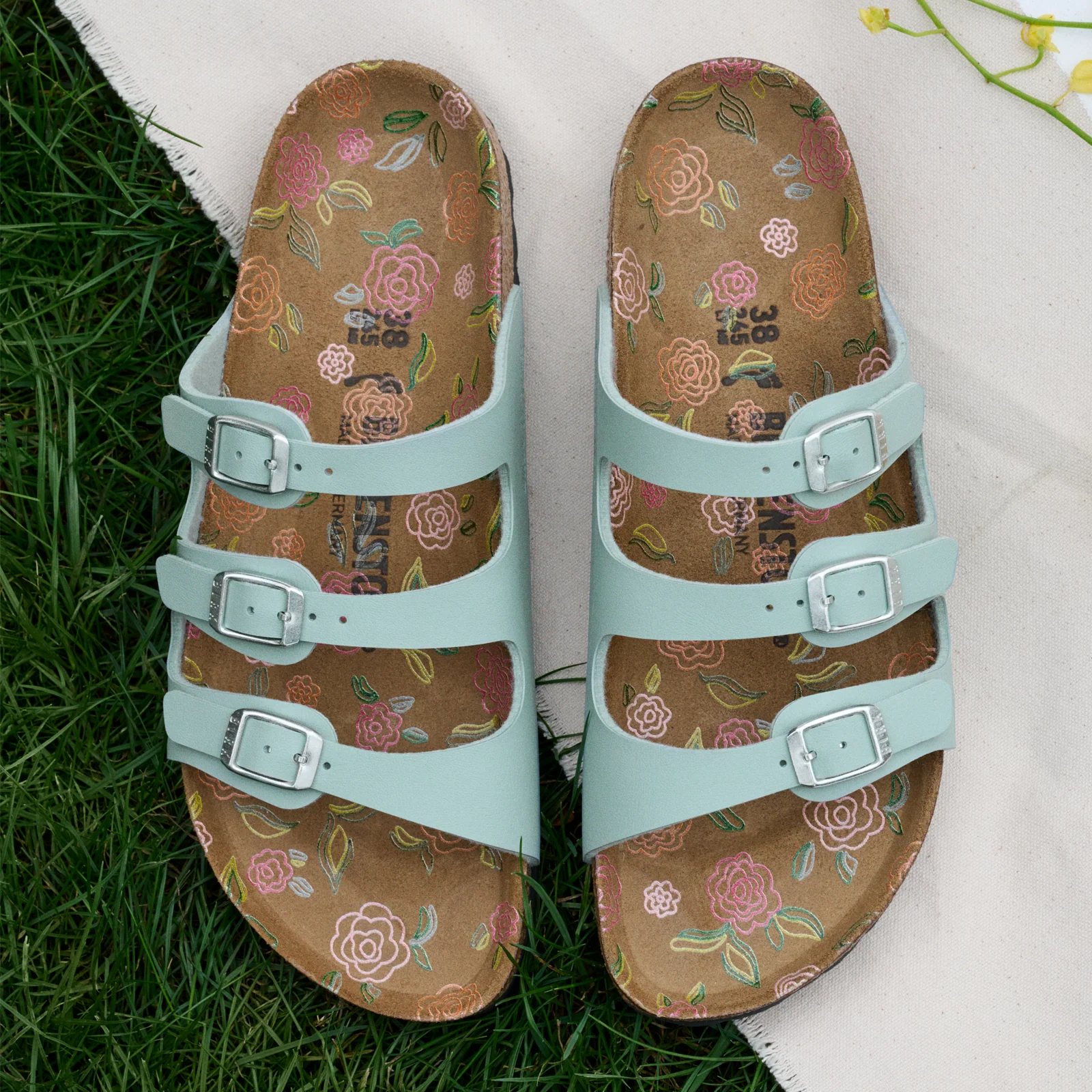 Birkenstock Florida Slide Sandal (Women) - Flowers Pure Sage Birko-Flor - Image 9