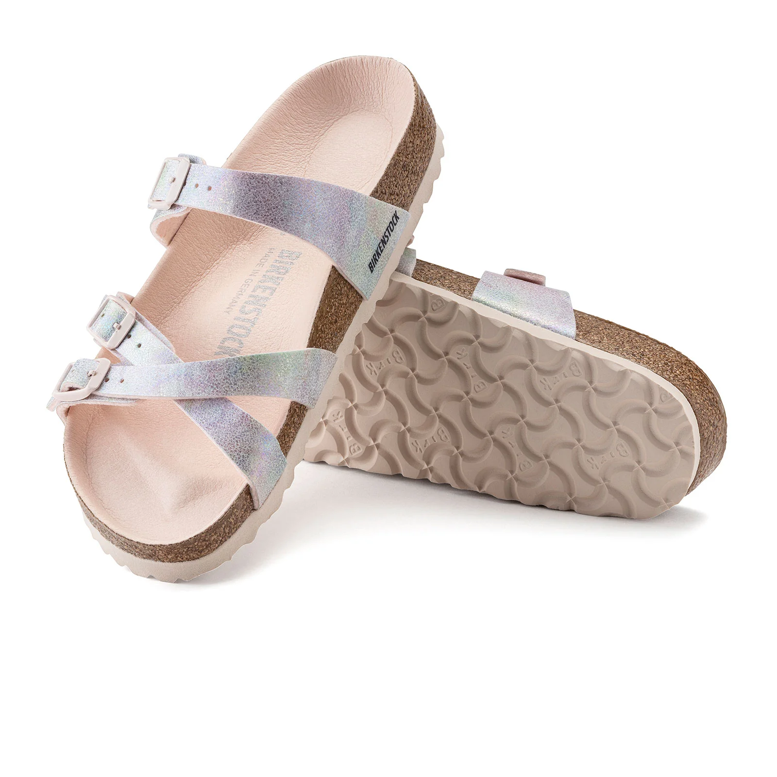 Birkenstock Franca Vegan Slide Sandal (Women) - Iridescent Light Rose Microfiber - Image 3