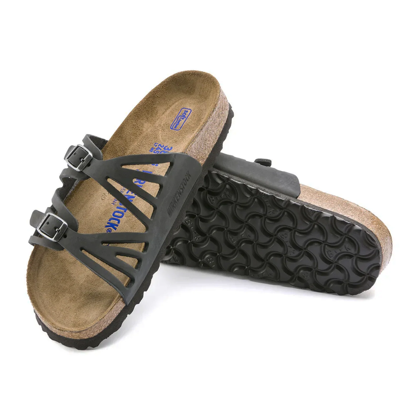 Birkenstock Granada Soft Footbed Slide Sandal (Women) - Black Oiled Leather - Image 3