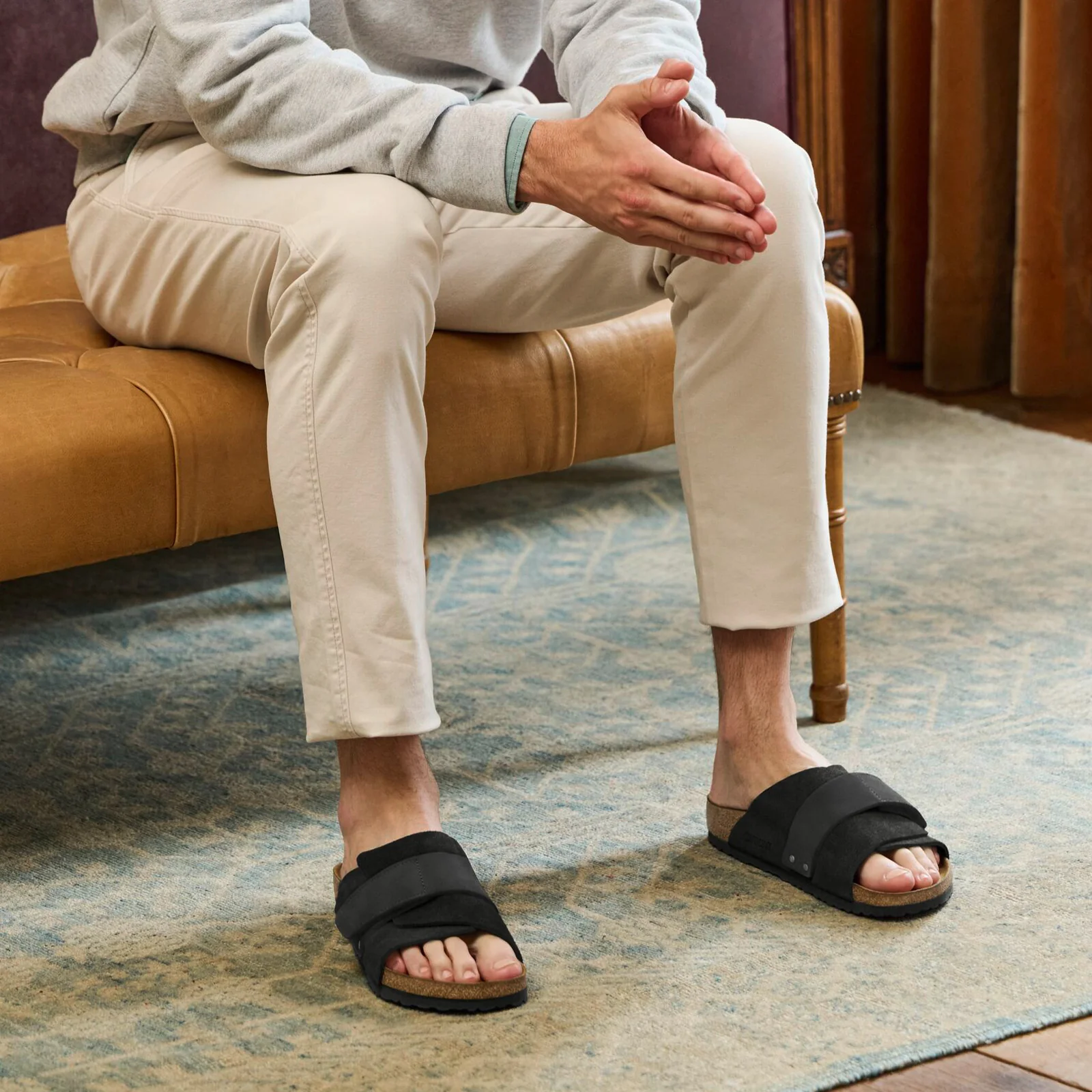 Birkenstock Kyoto Slide Sandal (Men) - Black Suede/Black Nubuck - Image 2