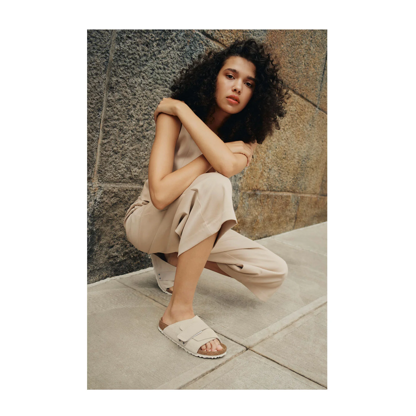 Birkenstock Kyoto Narrow Slide Sandal (Women) - Antique White Suede/Antique White Nubuck - Image 4