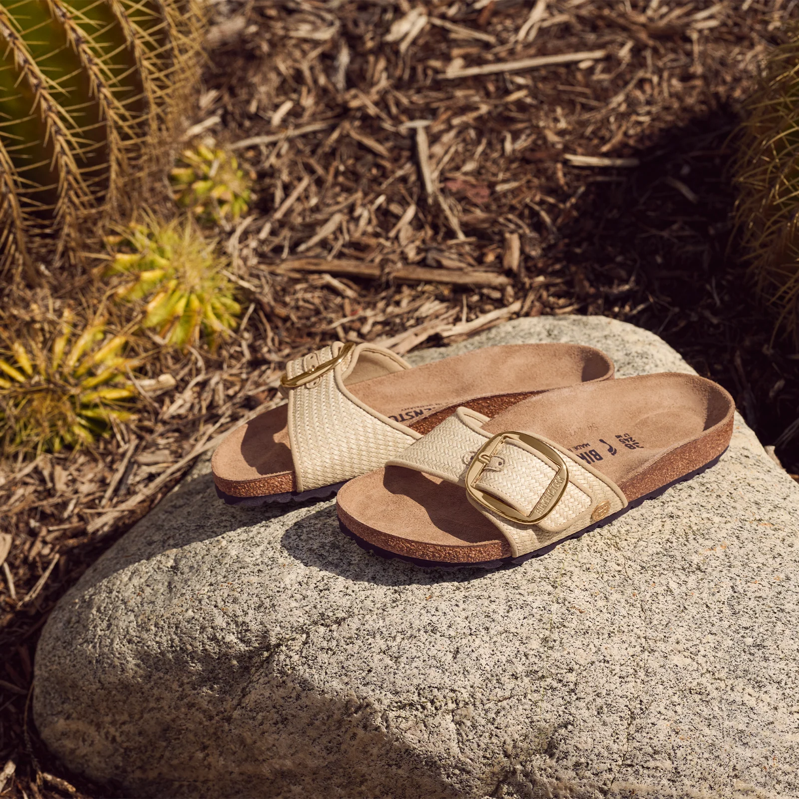 Birkenstock Madrid Big Buckle Narrow Slide Sandal (Women) - Raffia Natural - Image 9
