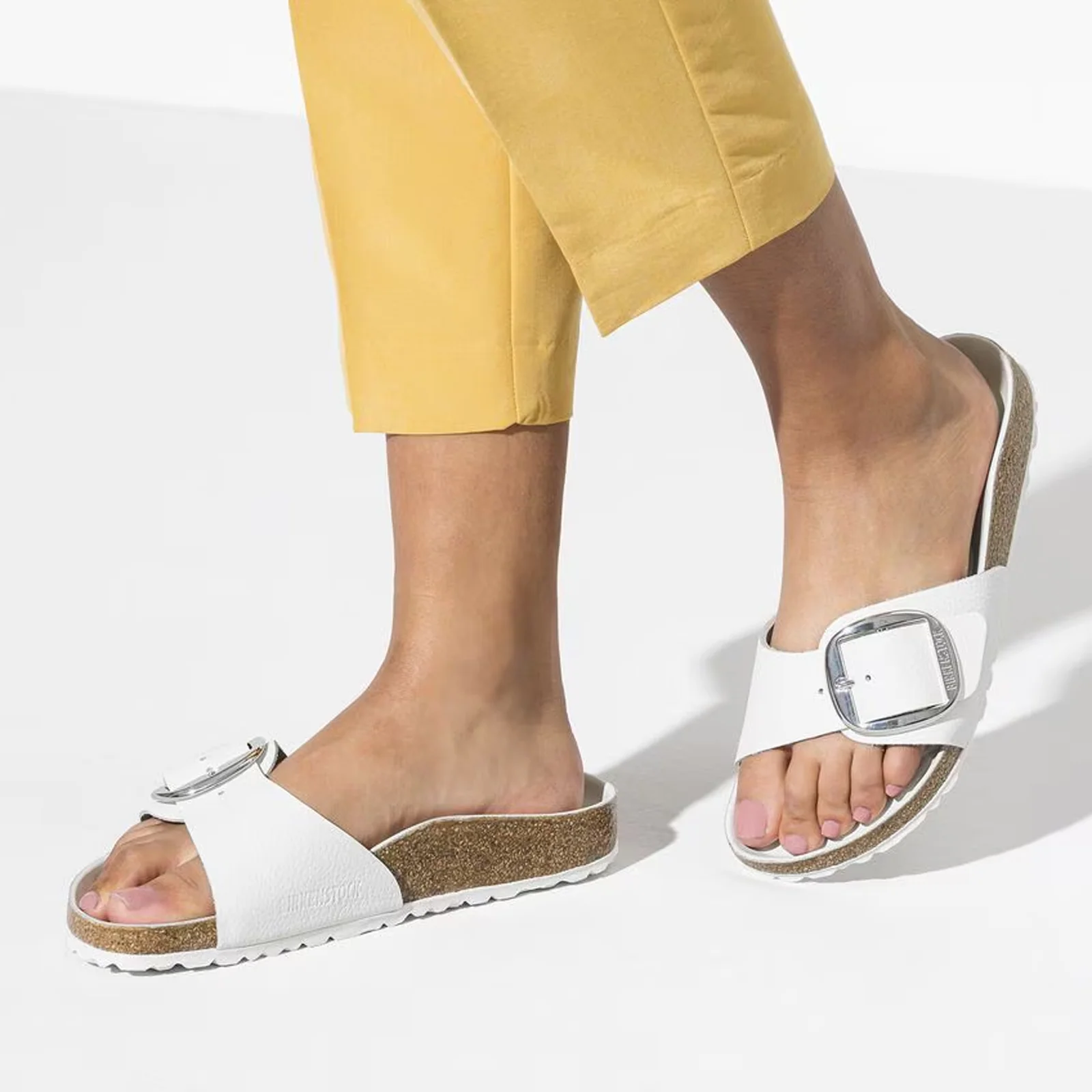 Birkenstock Madrid Big Buckle Narrow Slide Sandal (Women) - White Leather - Image 7