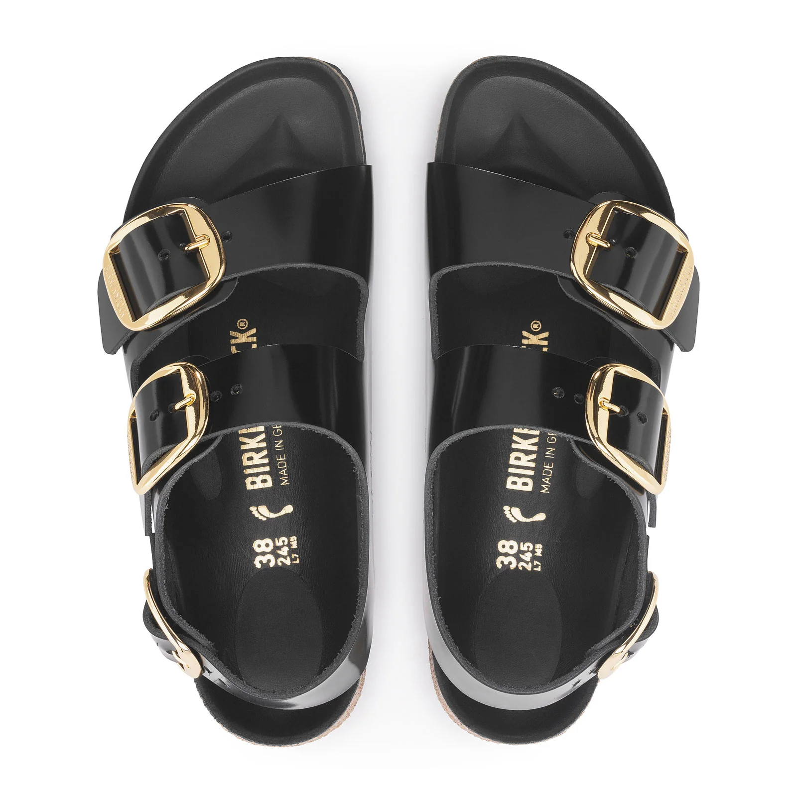 Birkenstock Milano Big Buckle Narrow Backstrap Sandal (Women) - High Shine Black Leather - Image 2