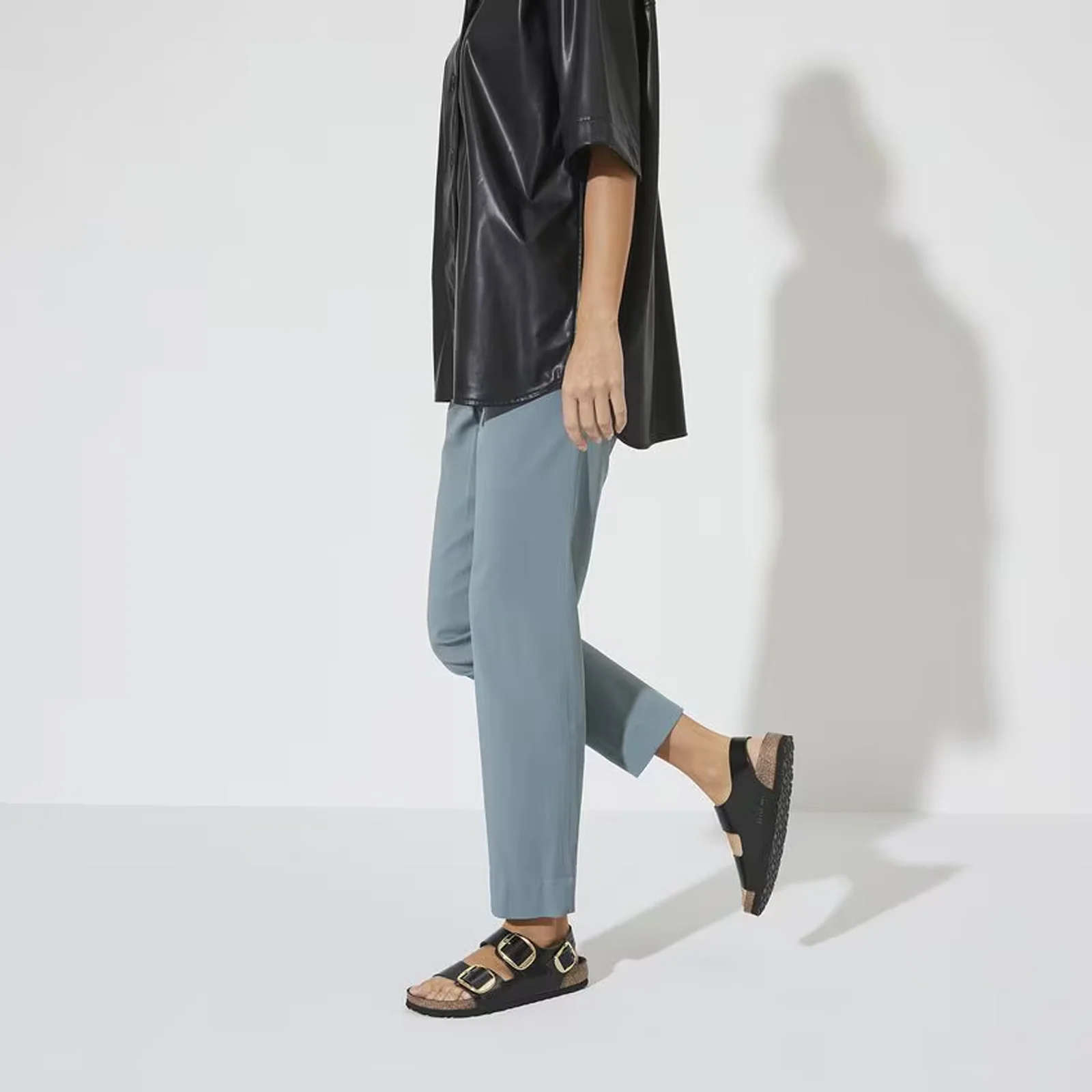 Birkenstock Milano Big Buckle Narrow Backstrap Sandal (Women) - High Shine Black Leather - Image 6