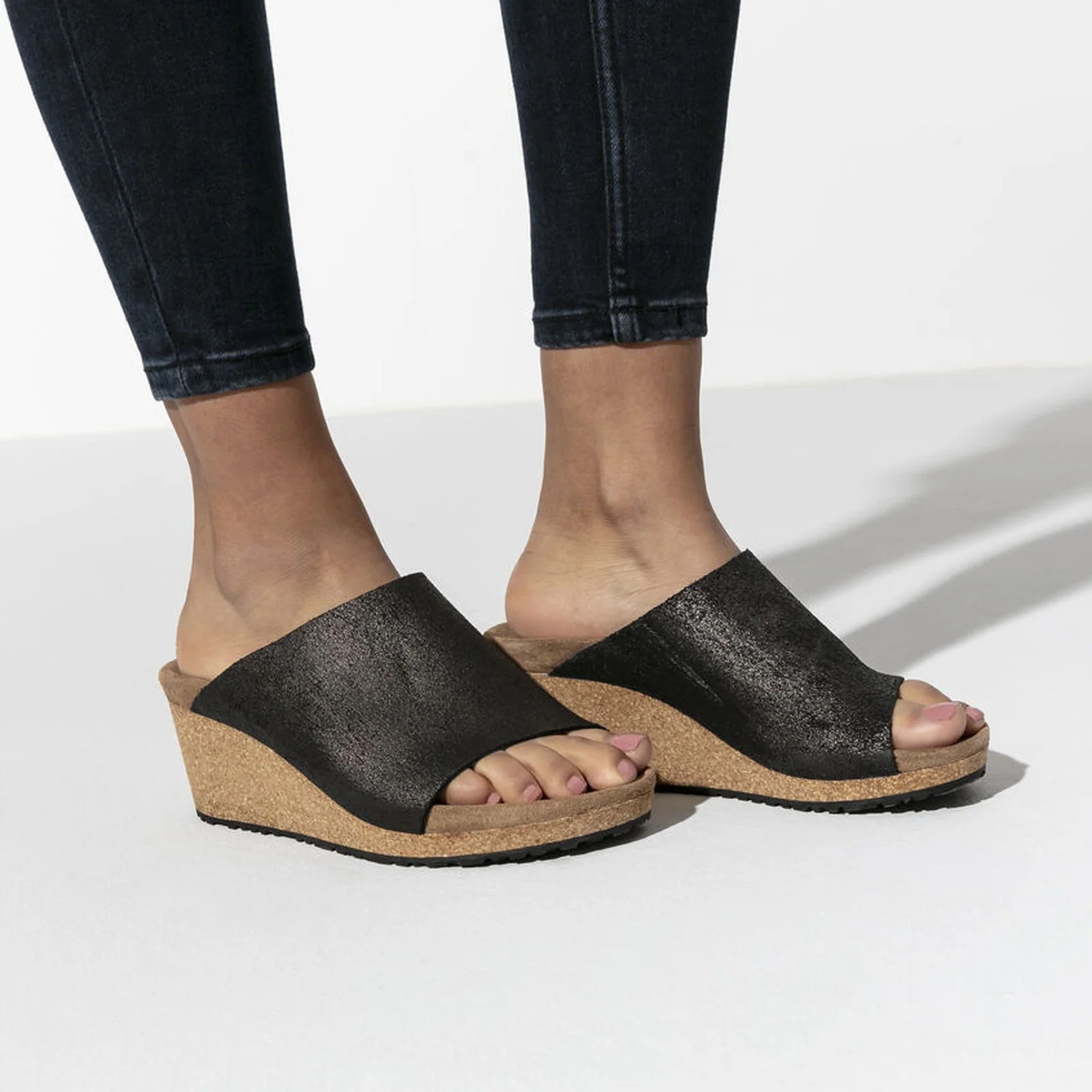 Birkenstock Namica Narrow Wedge Sandal (Women) - Washed Metallic Antique Black Suede - Image 5