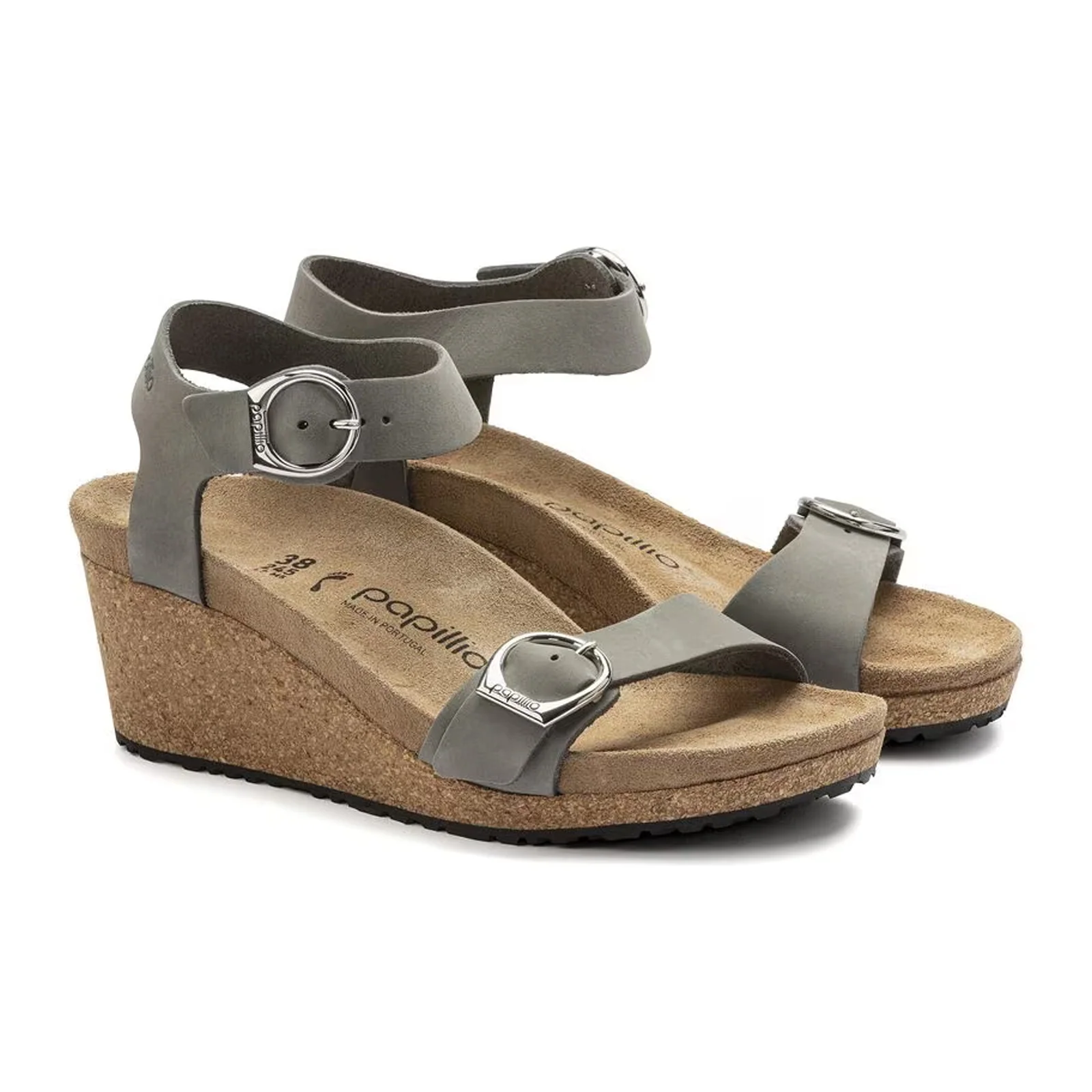 Birkenstock Soley Ring-Buckle Narrow Wedge Sandal (Women) - Dove Gray Nubuck - Image 4
