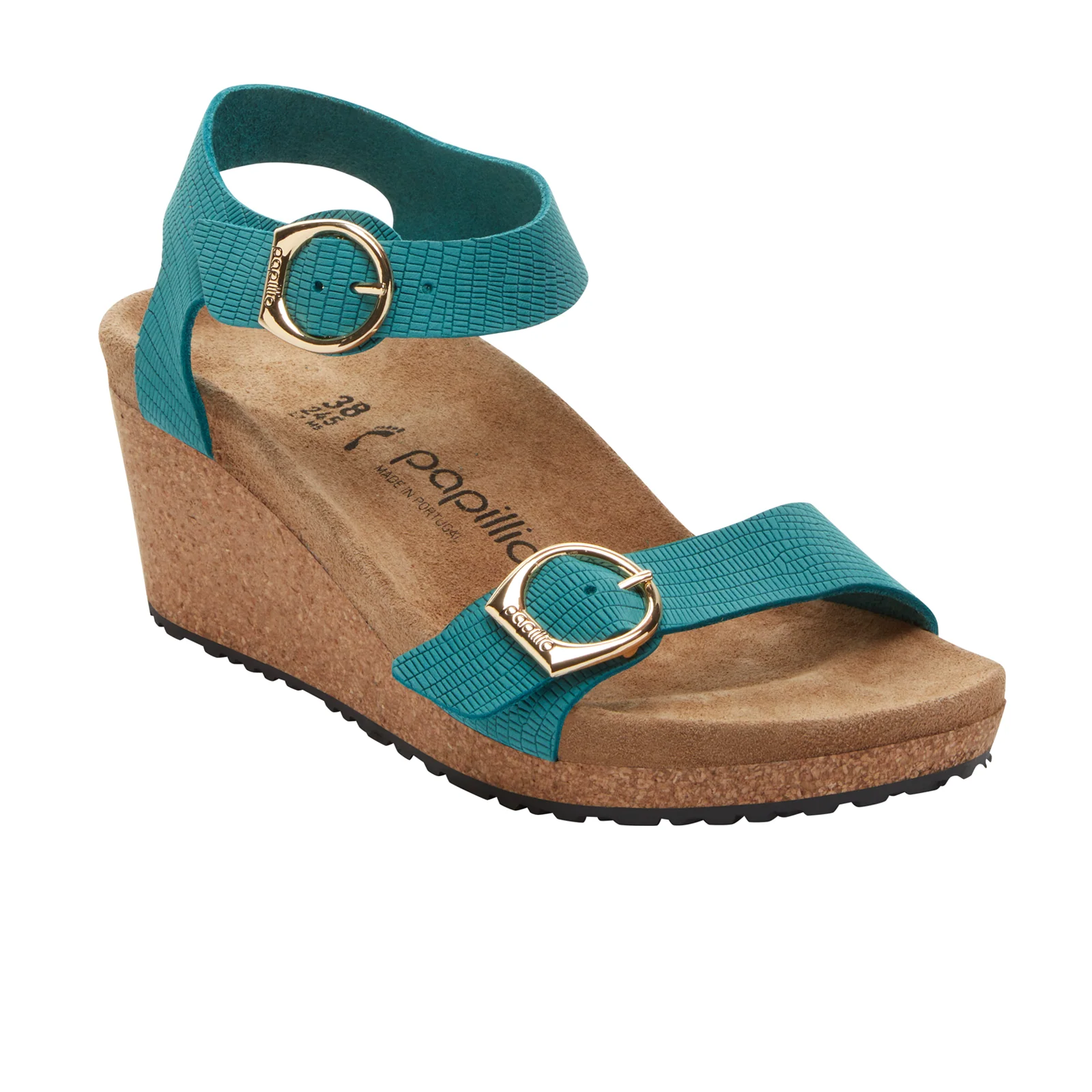 Birkenstock Soley Narrow Wedge Sandal (Women) - Embossed Biscay Bay Nubuck