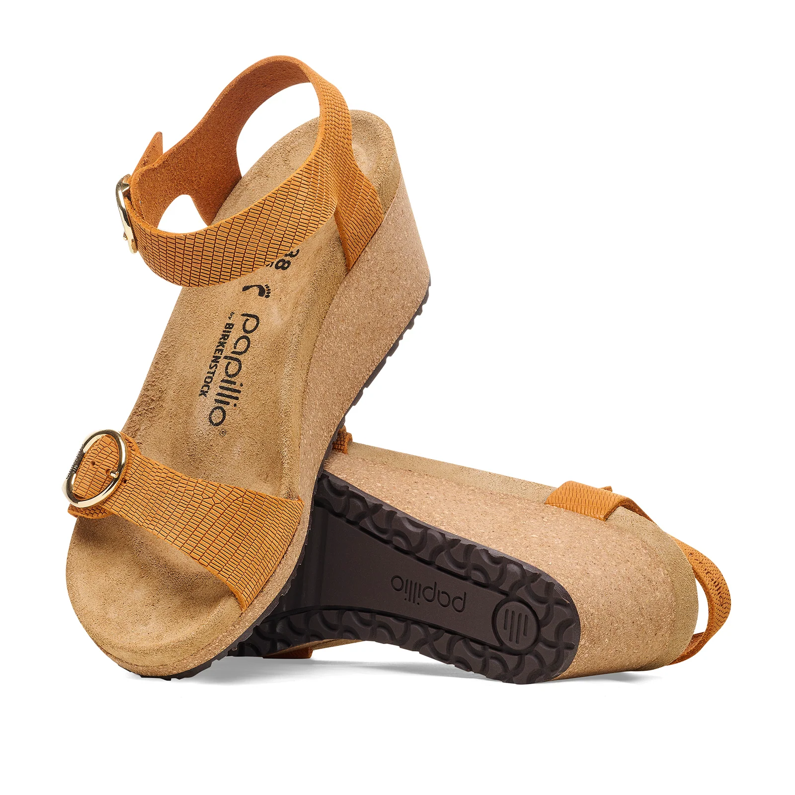 Birkenstock Soley Narrow Wedge Sandal (Women) - Embossed Burnt Orange Nubuck - Image 3