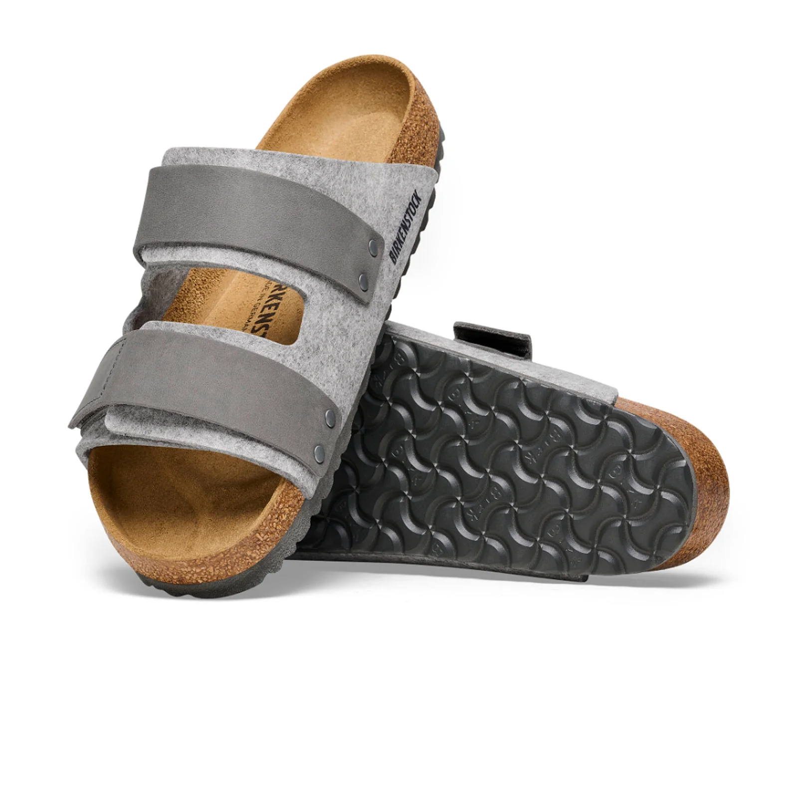 Birkenstock Uji Slide Sandal (Men) - Light Gray Leather/Iron Wool - Image 3