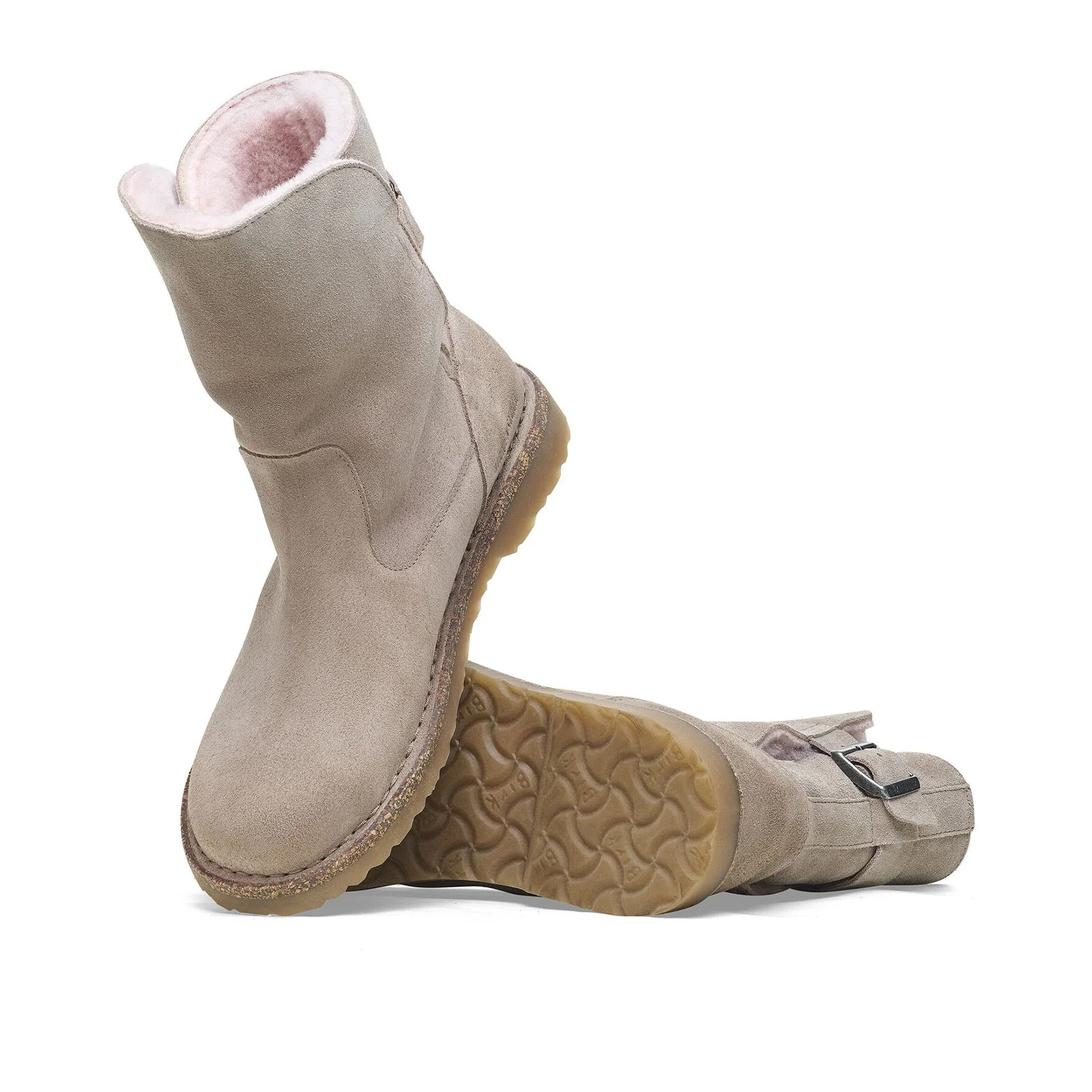 Birkenstock Uppsala Boot (Women) - Gray Taupe Suede/Soft Pink Shearling - Image 4