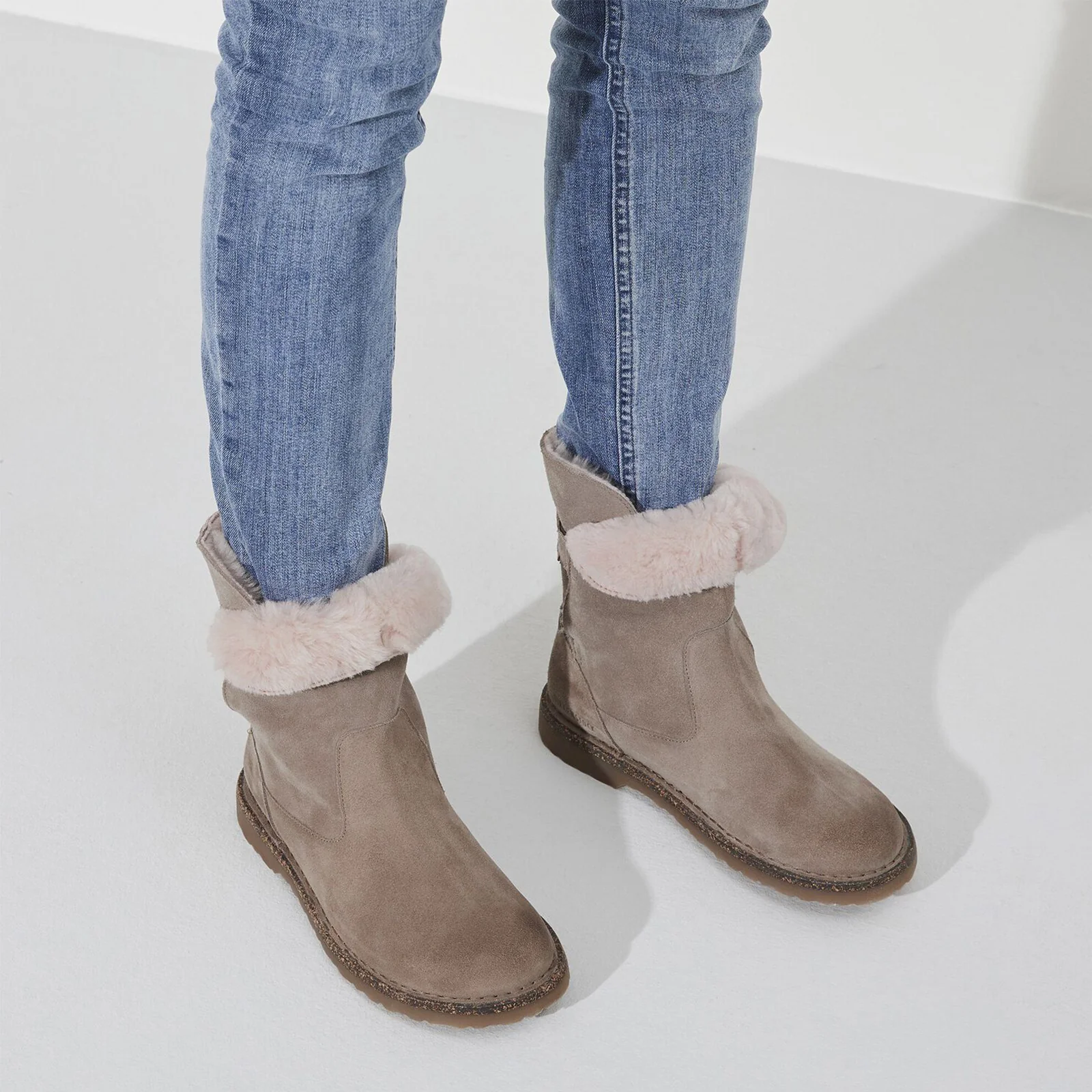 Birkenstock Uppsala Boot (Women) - Gray Taupe Suede/Soft Pink Shearling - Image 7