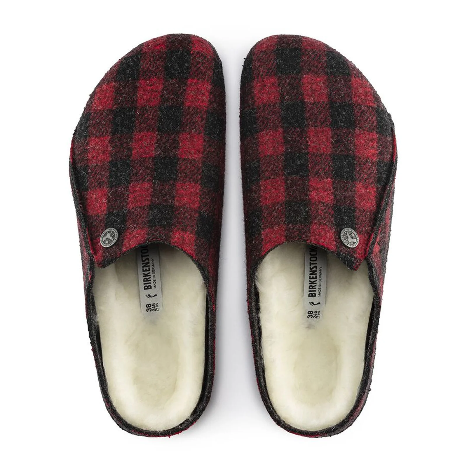 Birkenstock Zermatt Slipper (Women) - Red Plaid Wool/Natural Shearling - Image 2