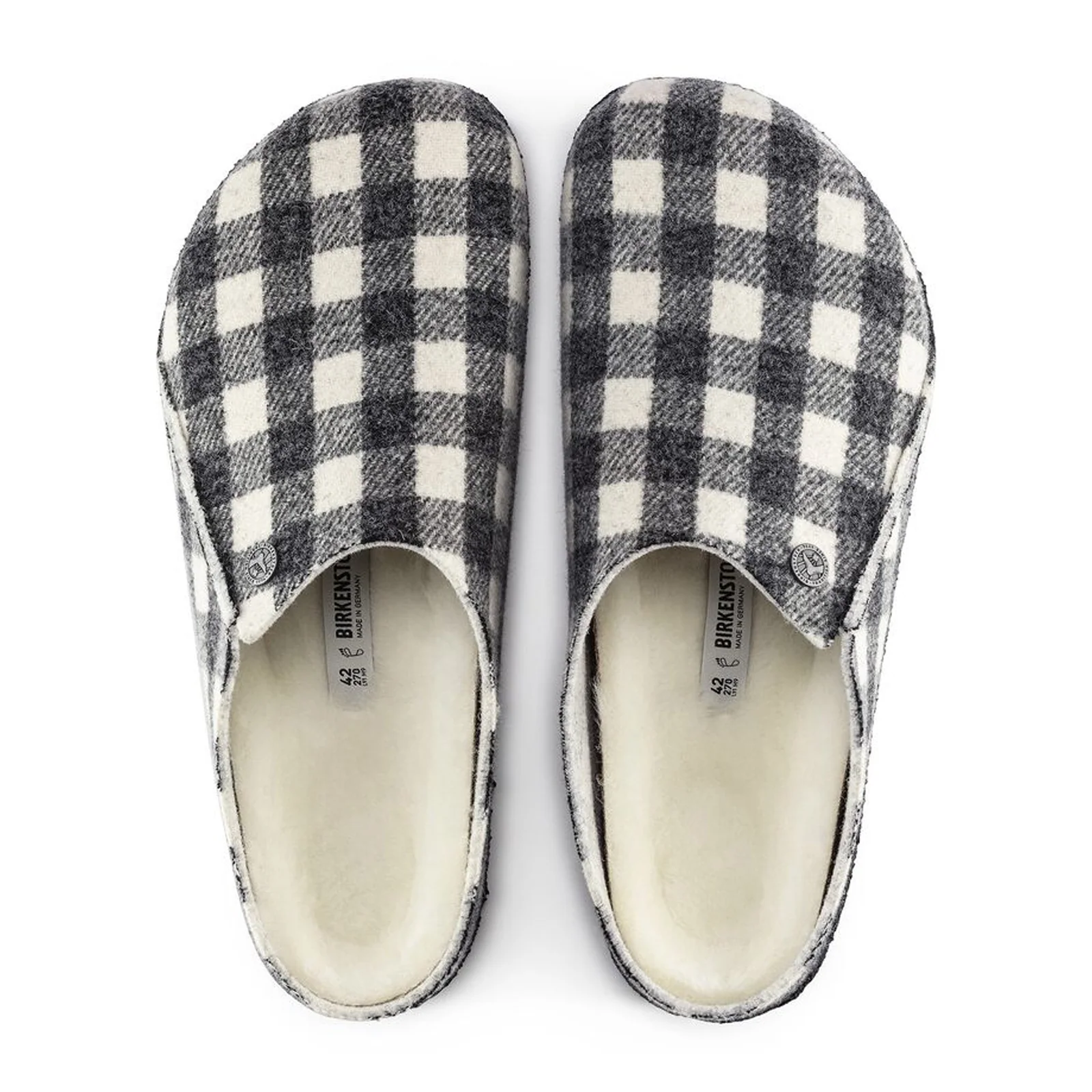 Birkenstock Zermatt Narrow Slipper (Women) - White Plaid Wool/Natural Shearling - Image 2