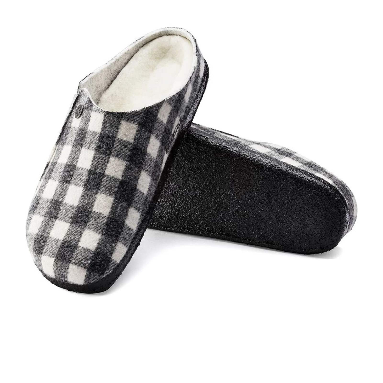 Birkenstock Zermatt Narrow Slipper (Women) - White Plaid Wool/Natural Shearling - Image 3