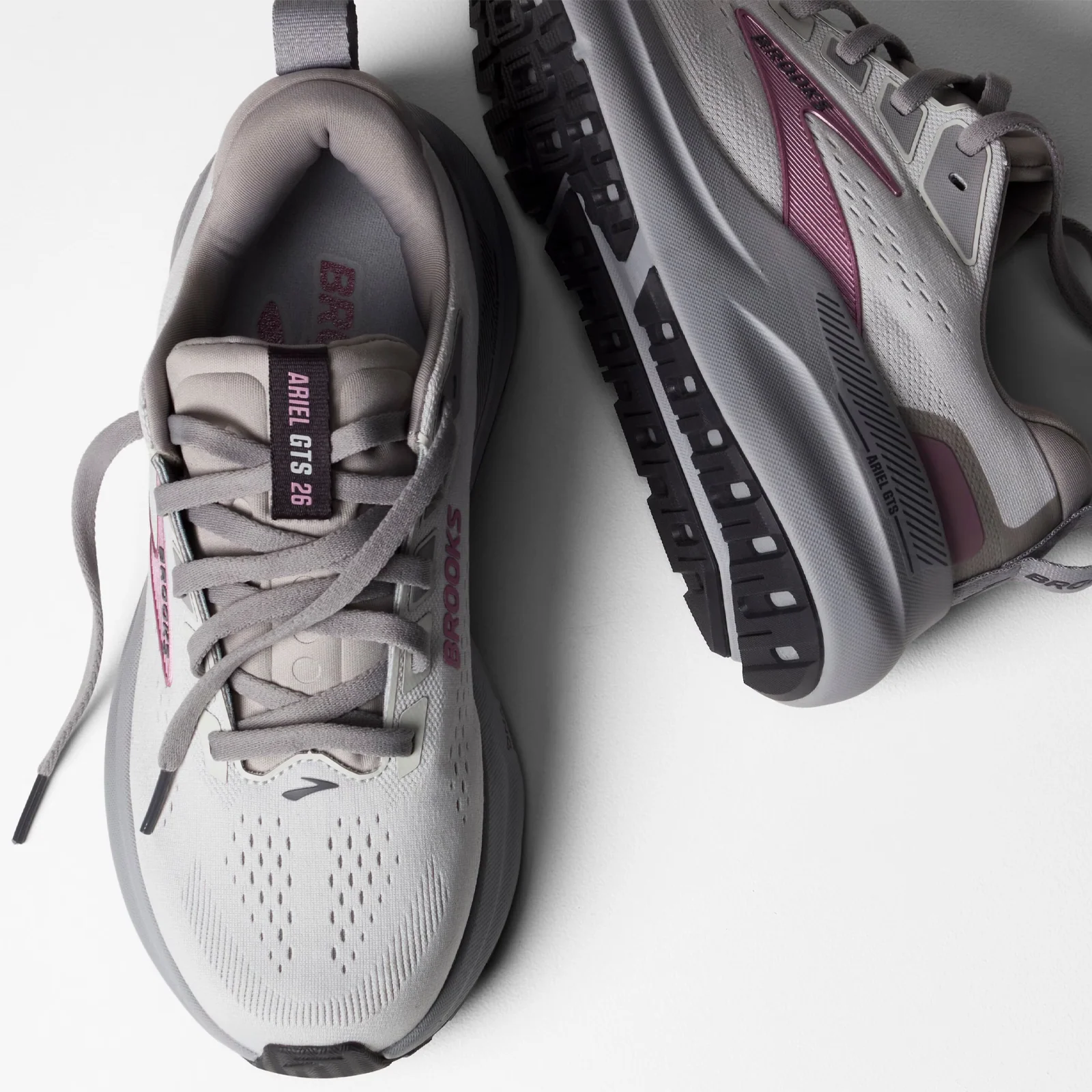 Brooks Ariel GTS 26 Running Shoe (Women) - Oyster Mushroom/Alloy/Pink - Image 7