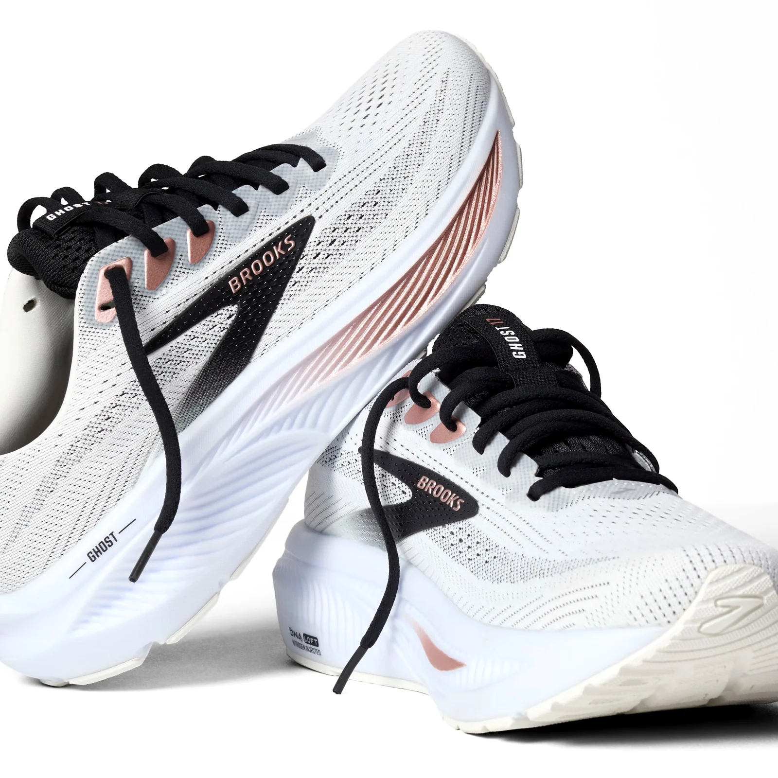 Brooks Ghost 17 Running Shoe (Women) - White/Black/Rose Gold - Image 7