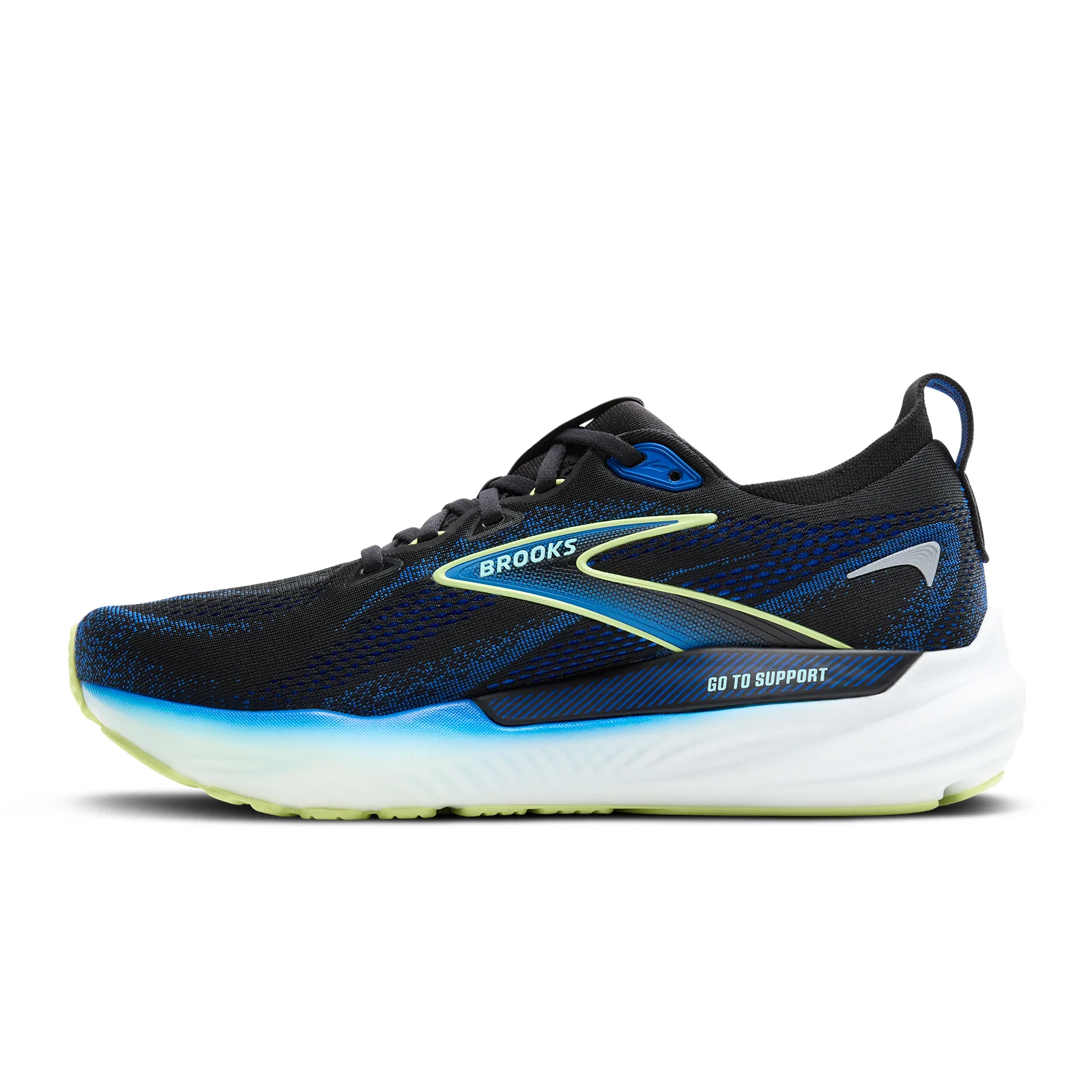 Brooks Glycerin GTS 22 Running Shoe (Men) - Black/Cobalt/Neo Yellow - Image 2