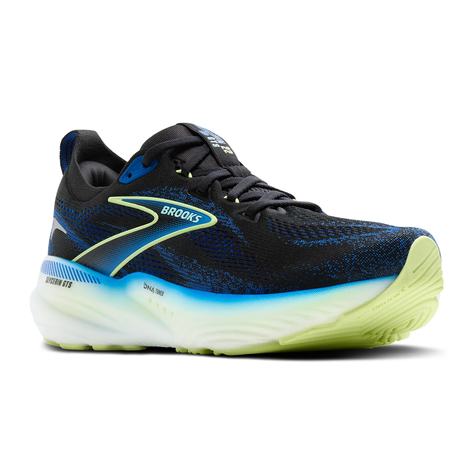 Brooks Glycerin GTS 22 Running Shoe (Men) - Black/Cobalt/Neo Yellow - Image 3