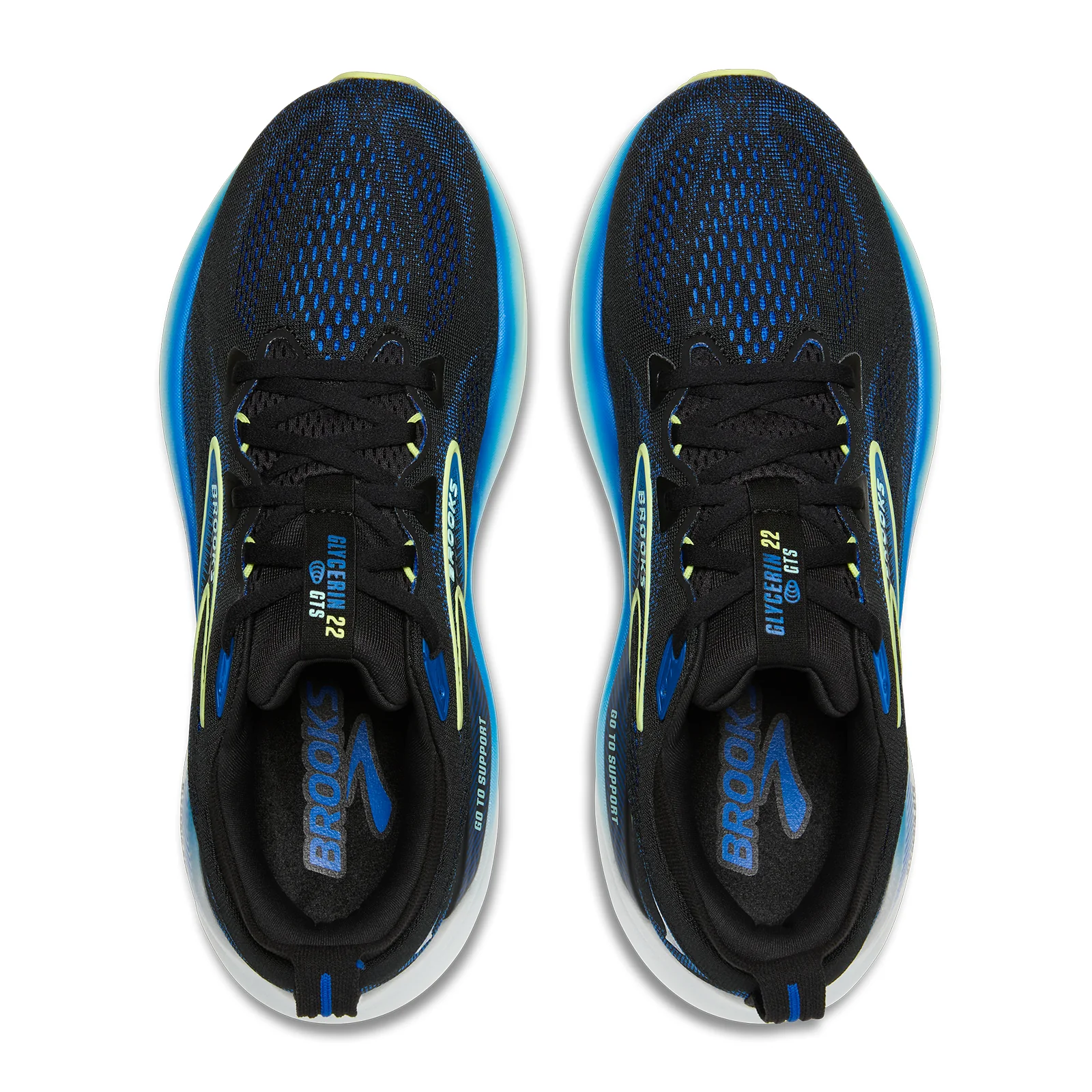 Brooks Glycerin GTS 22 Running Shoe (Men) - Black/Cobalt/Neo Yellow - Image 4