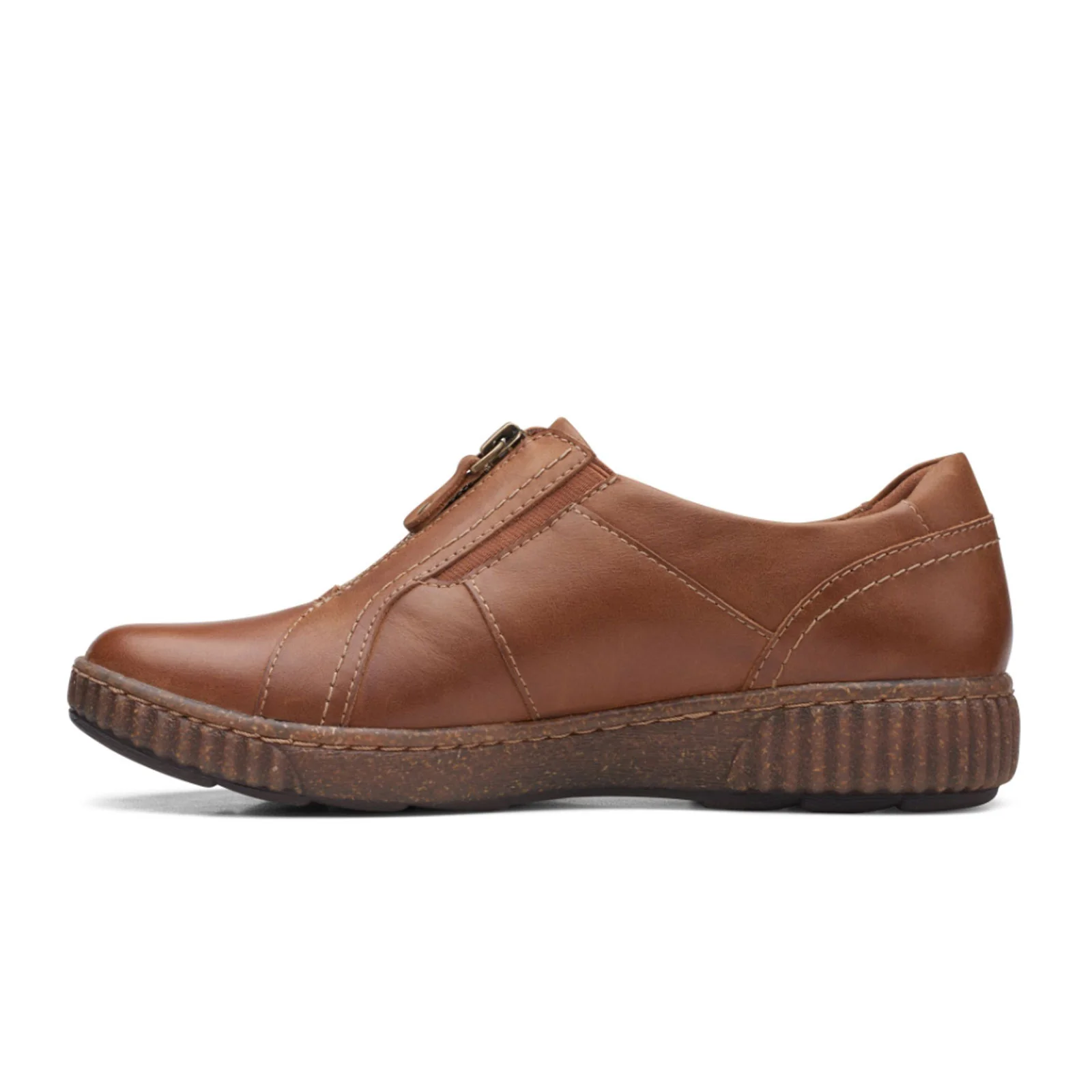 Clarks Magnolia Zip Slip On (Women) - Dark Tan Leather - Image 2